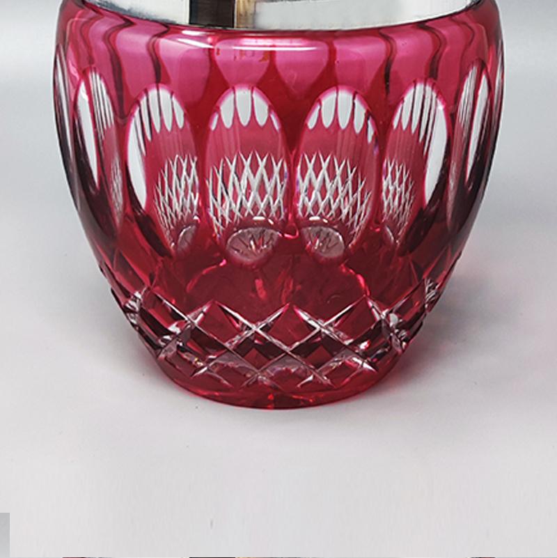 Mid-20th Century 1960s Gorgeous Red Bohemian Cut Crystal Glass Ice Bucket. Made in Italy For Sale