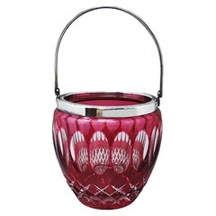 1960s Gorgeous Red Bohemian Cut Crystal Glass Ice Bucket. Made in Italy