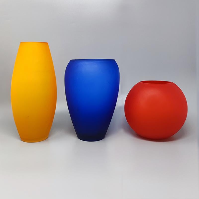 Space Age 1960s Gorgeous Set of 3 Vases in Murano Glass, Made in Italy For Sale