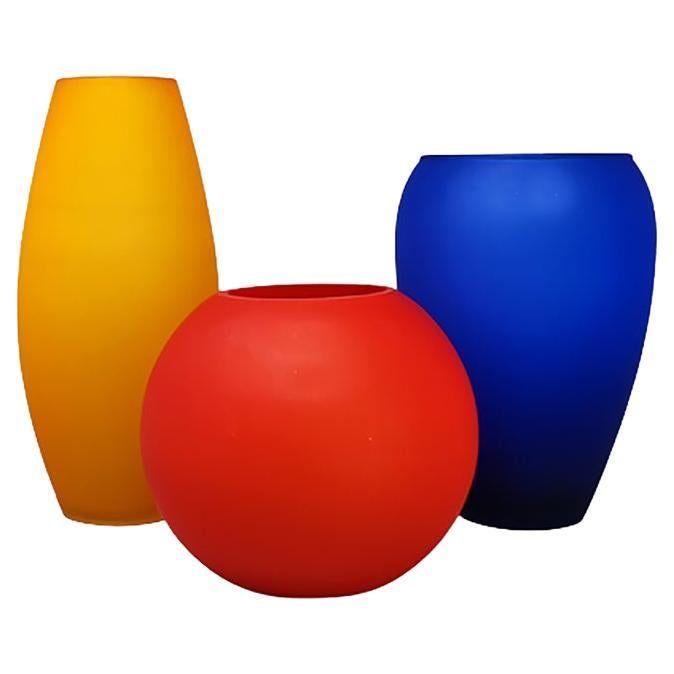 1960s Gorgeous Set of 3 Vases in Murano Glass, Made in Italy For Sale