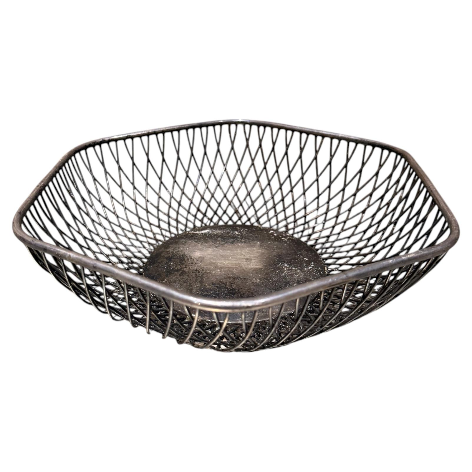 GORHAMシルバー製・ヴィンテージ/ワイヤーバスケット USA Gorham Hexagon Silver Plate Wire Basket, Mid-Century Modern, USA