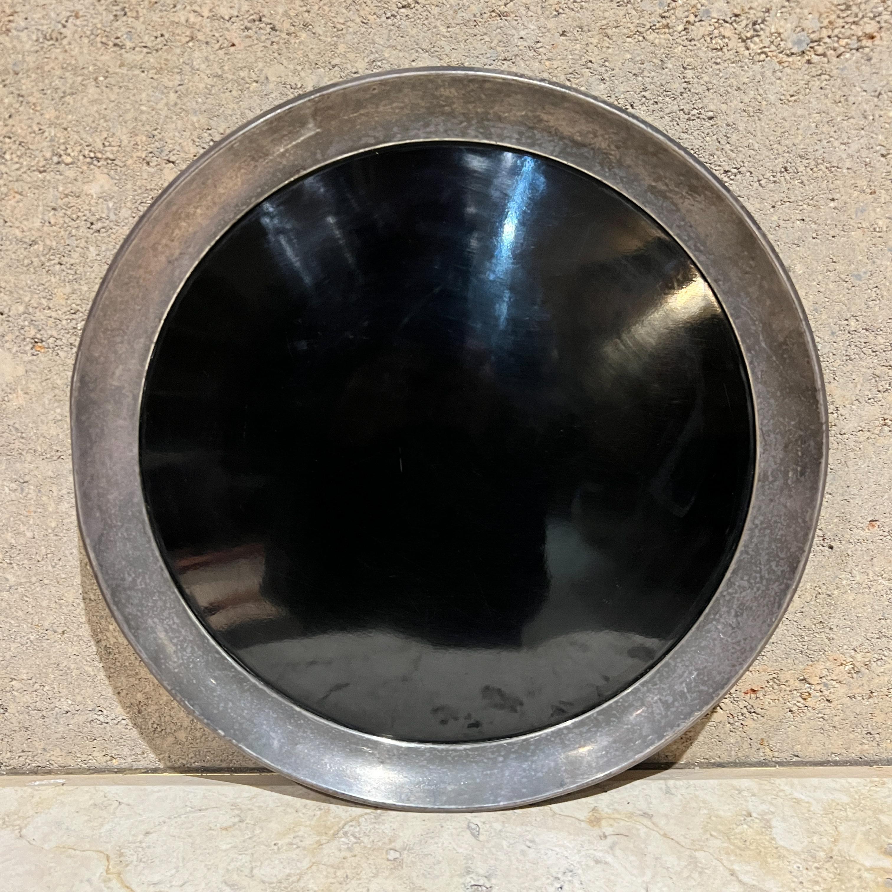 1960s Gorham Round Service Tray Silverplate Black Formica For Sale 1
