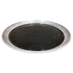 Bandeja de servicio redonda Gorham de los años 60 Formica negra plateada