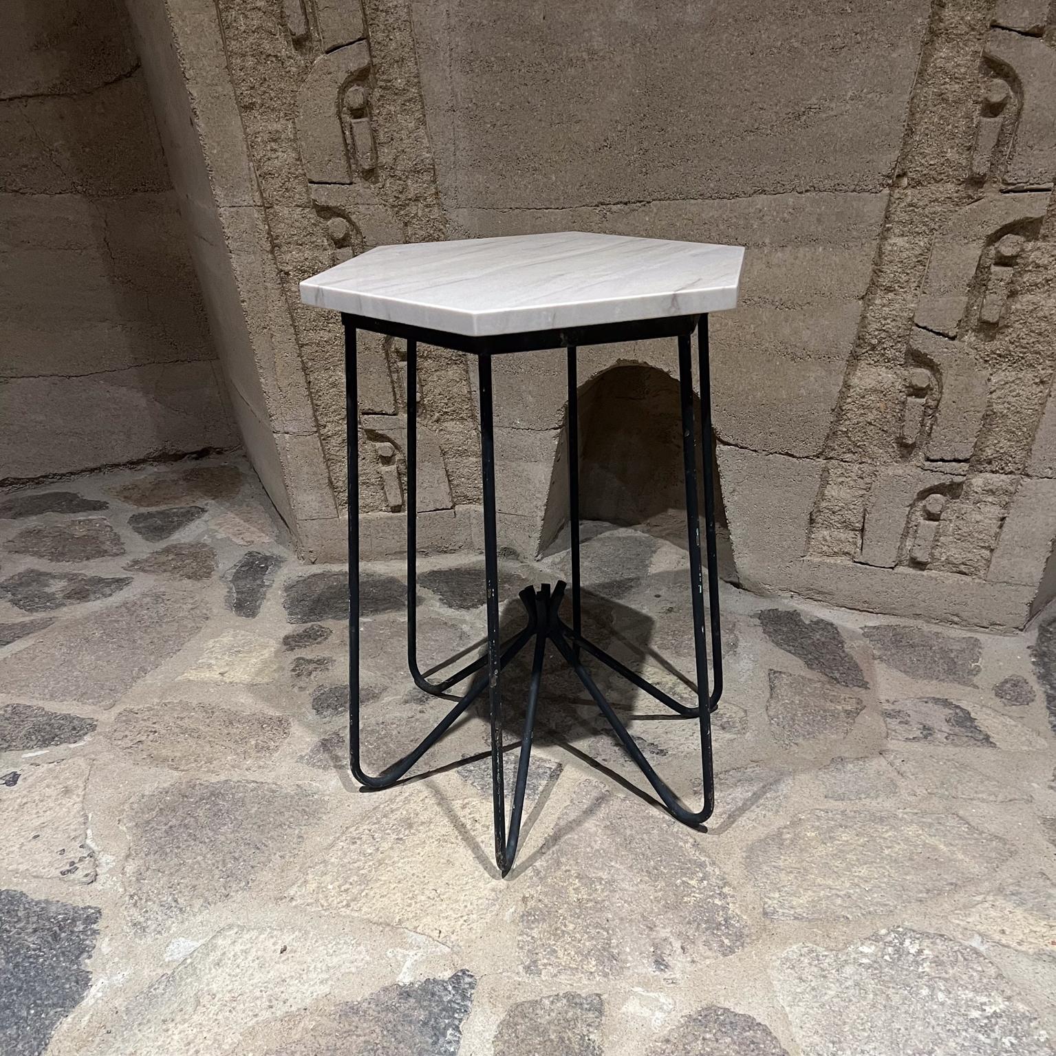 1960s French Side Table Hexagonal Stone Black Iron For Sale 5