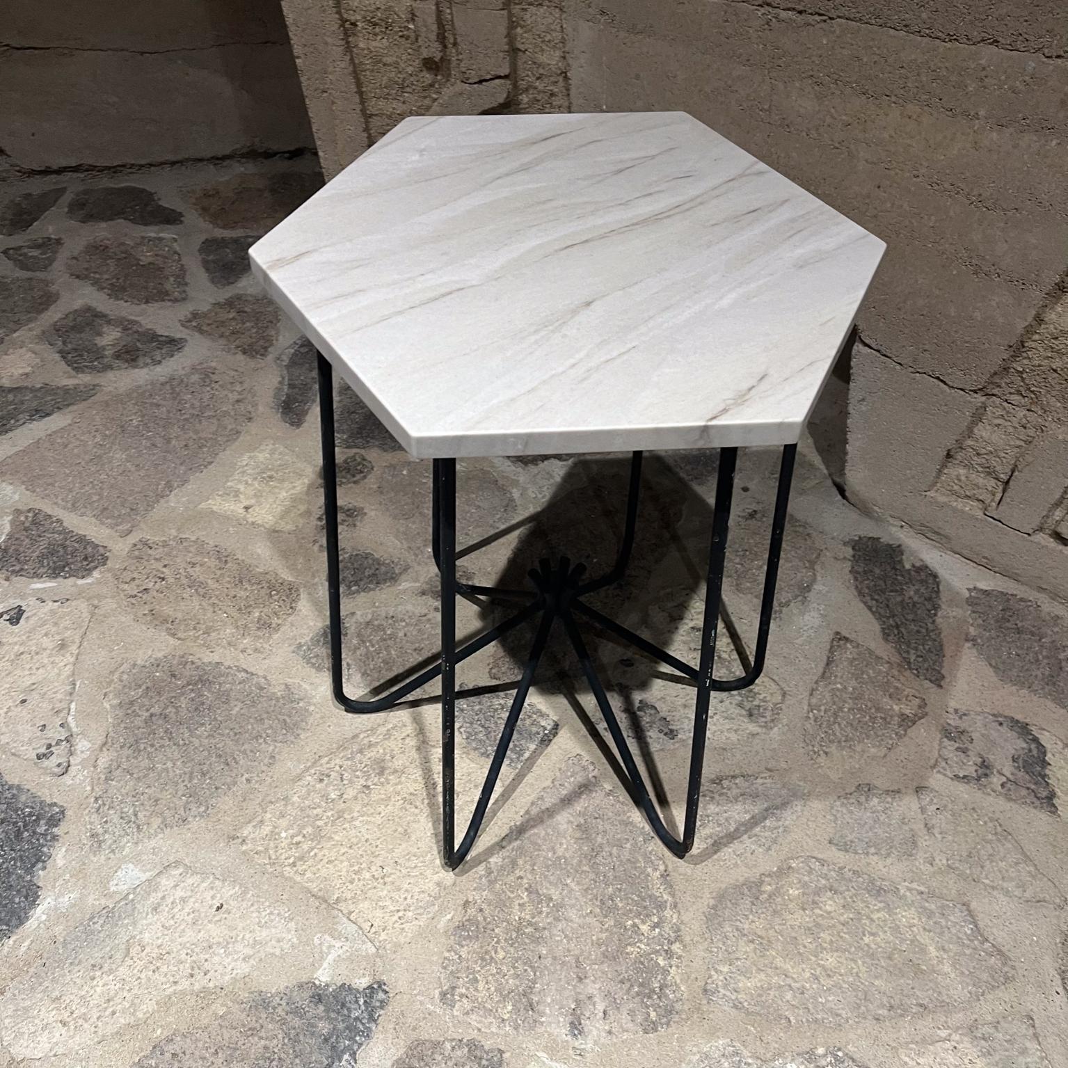 1960s French Side Table Hexagonal Stone Black Iron For Sale 10