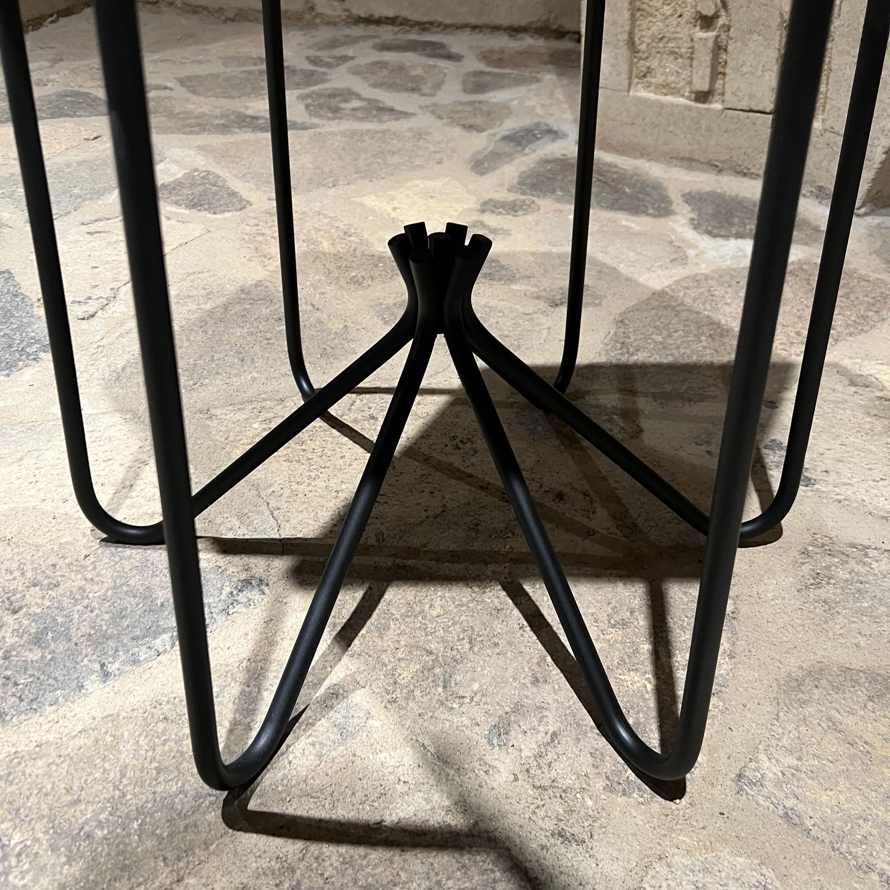 1960s French Side Table Hexagonal Stone Black Iron In Good Condition For Sale In Chula Vista, CA