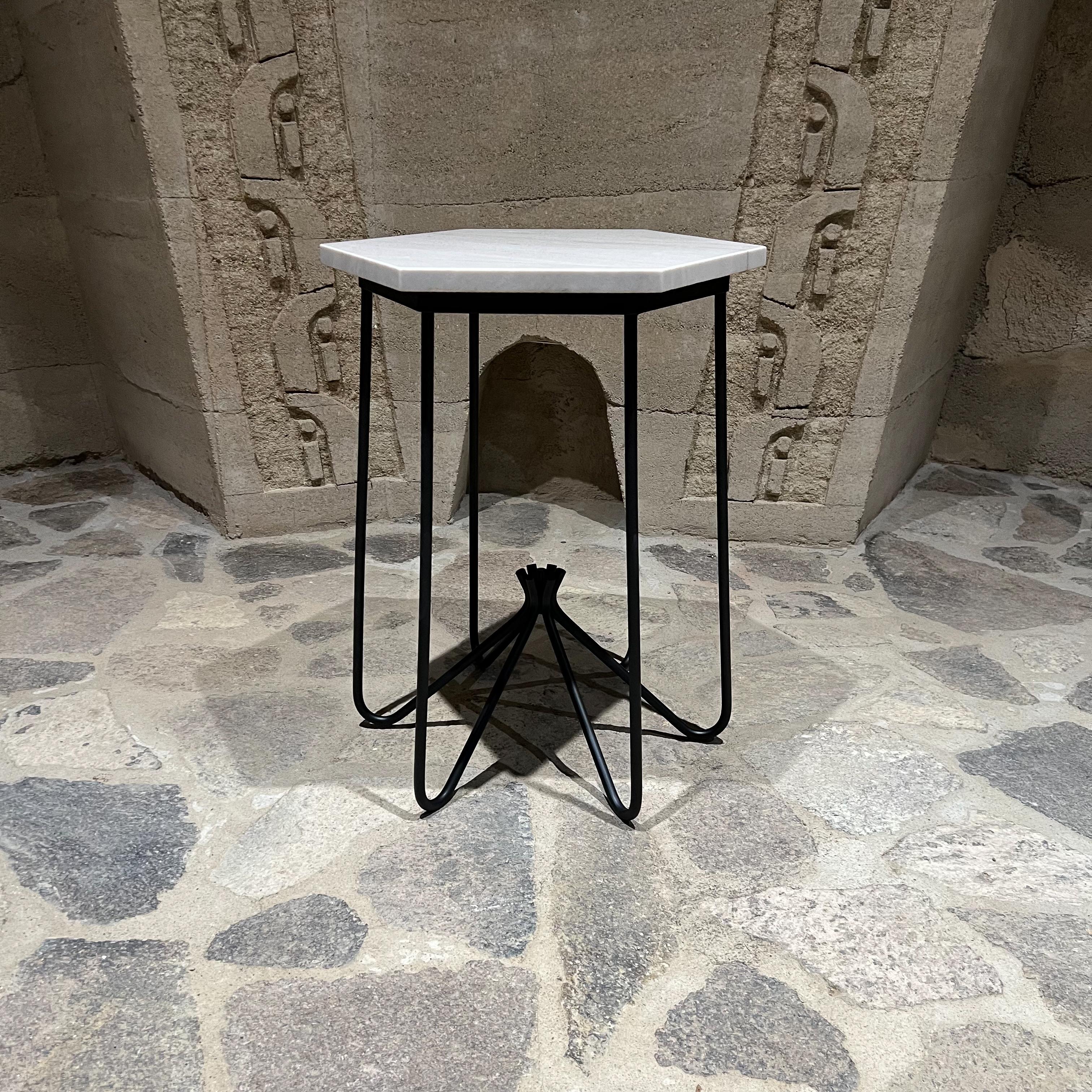 1960s French Side Table Hexagonal Stone Black Iron For Sale 3