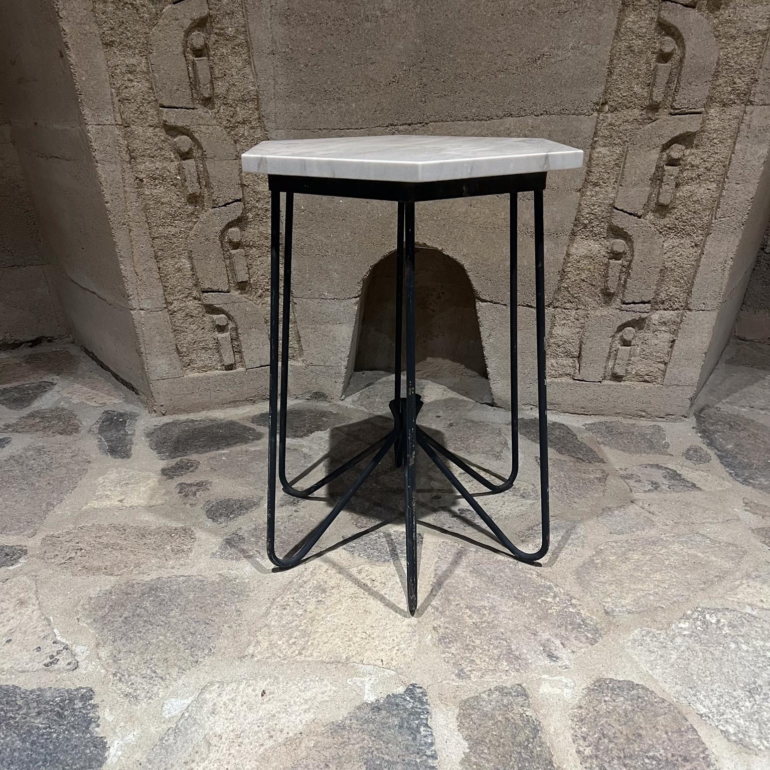 1960s French Side Table Hexagonal Stone Black Iron For Sale 4