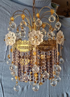 1960s Grand Hollywood Regency Austrian Cut Crystal Whimsical Chandelier by Palwa