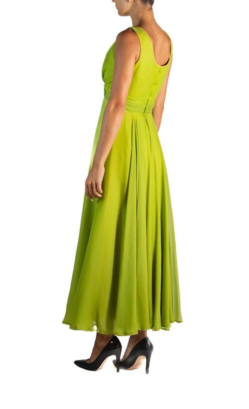 1960S Grass Green Silk Chiffon Gown With Beaded Belt For Sale 3
