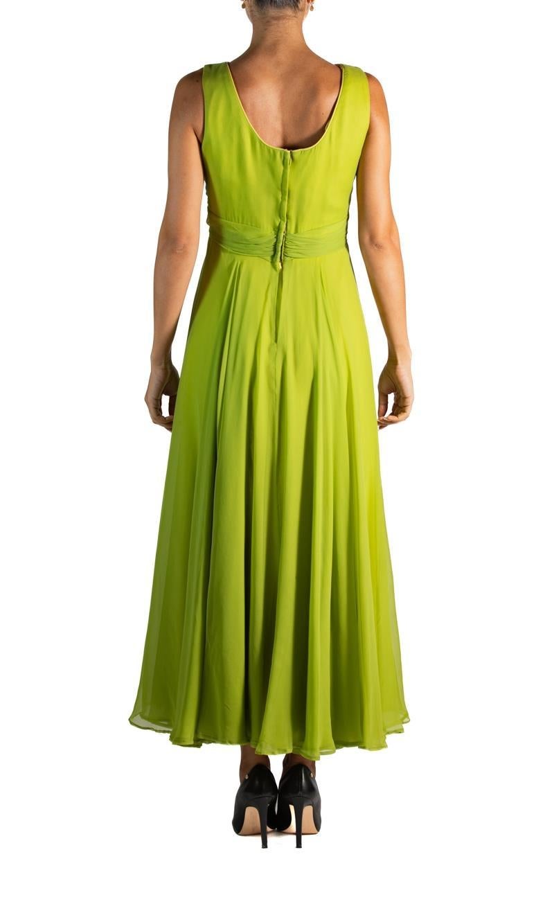 1960S Grass Green Silk Chiffon Gown With Beaded Belt For Sale 4