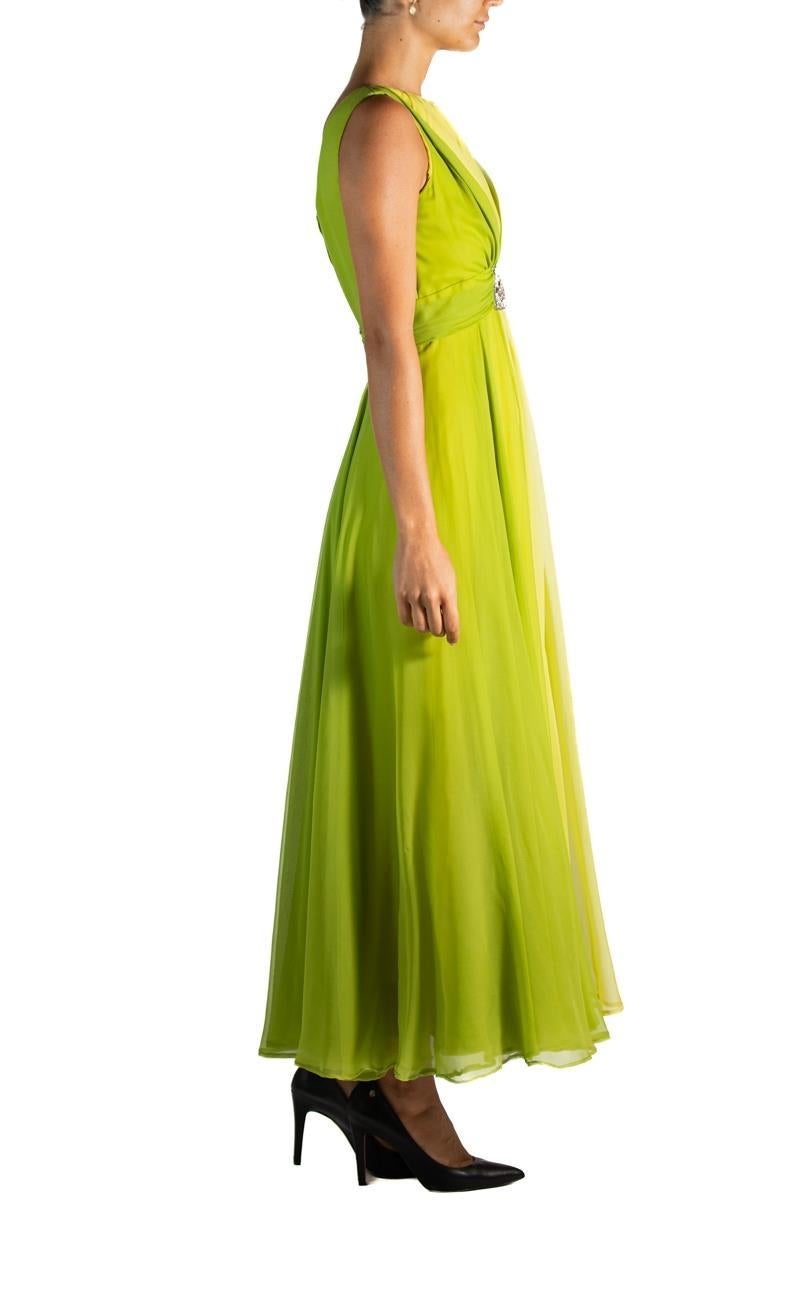 1960S Grass Green Silk Chiffon Gown With Beaded Belt For Sale 5