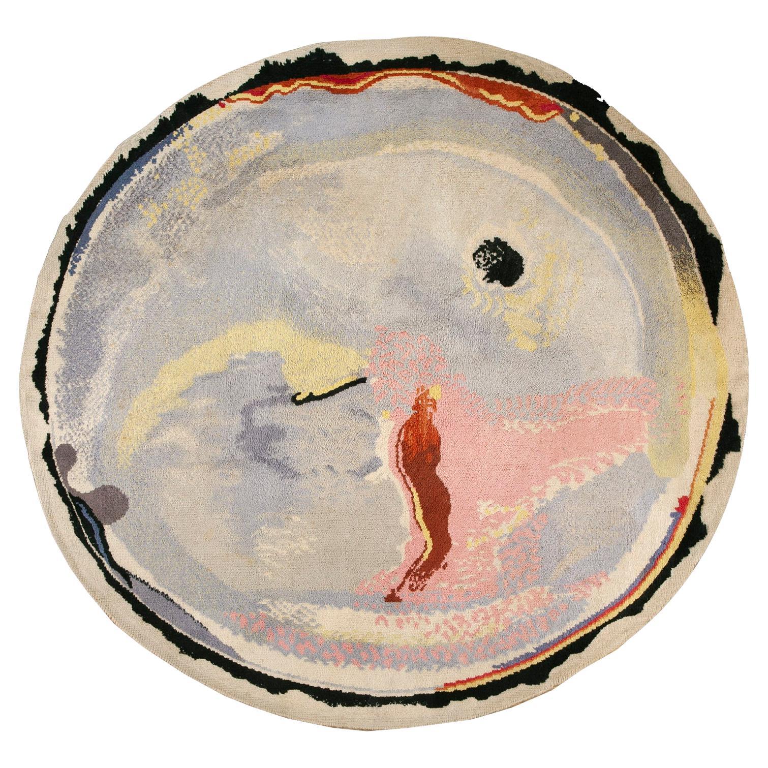 1960s Gray 
Abstract Color French Art Moderne Savonnerie Rug 7
9" Round Carpet For Sale