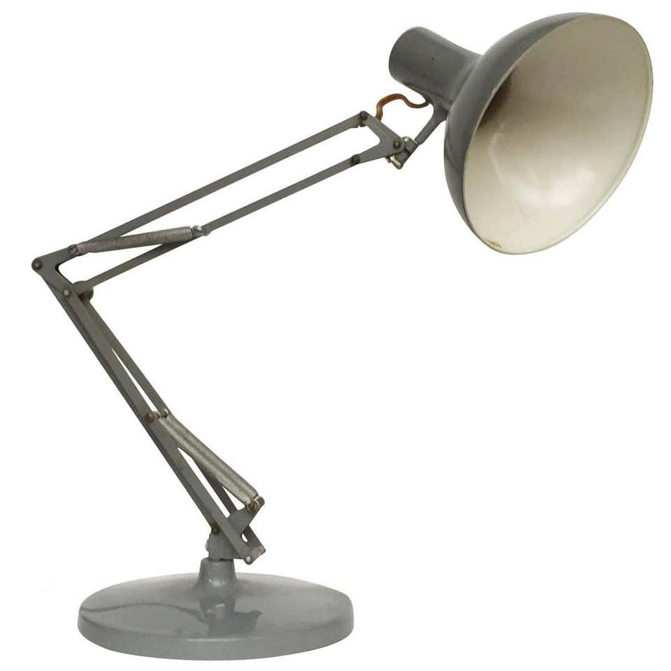 1960s Gray Articulated Industrial Desk Lamp by Luxo Lamp Corp at 1stDibs