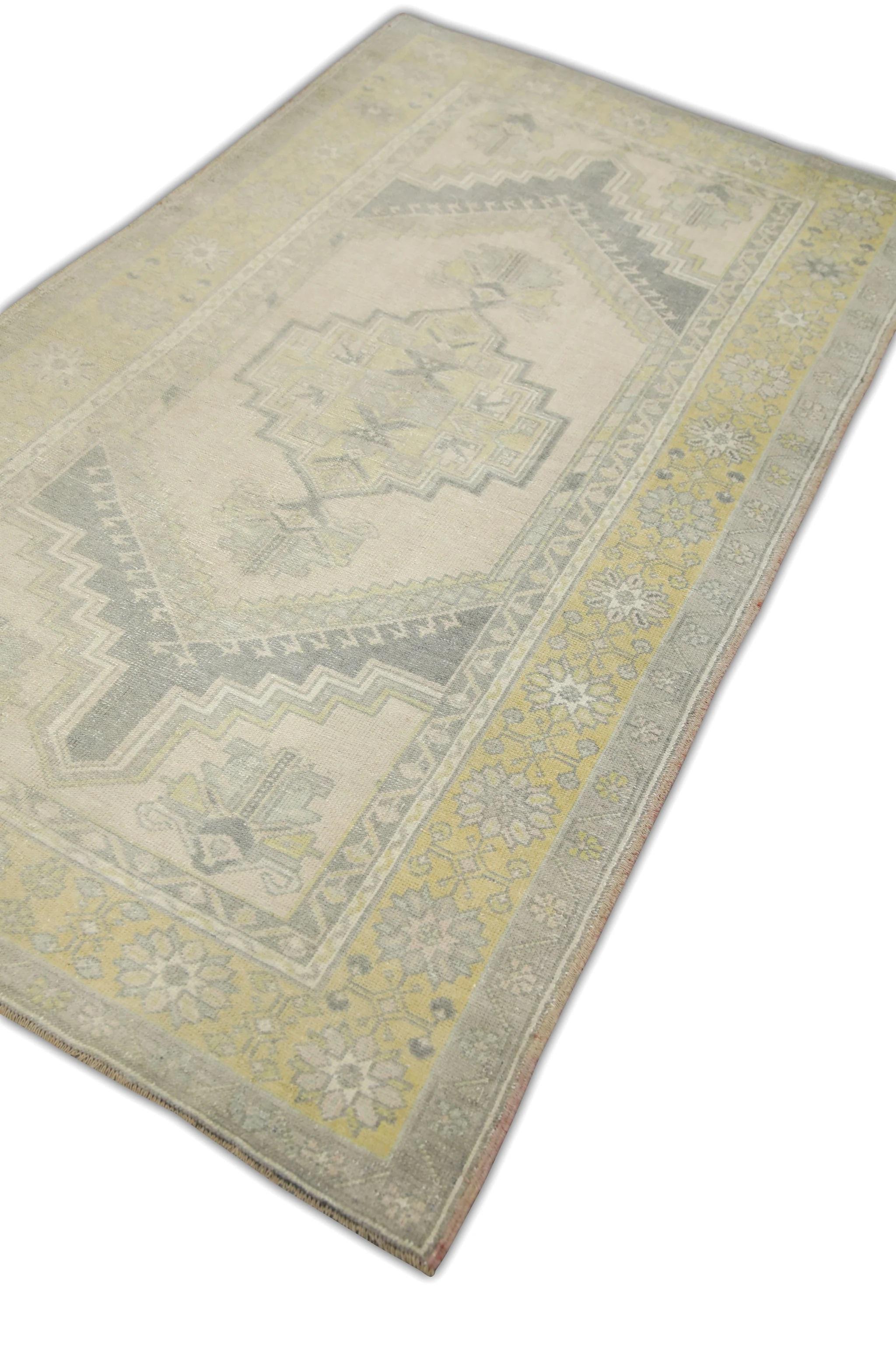 1960s Gray & Beige Vintage Turkish Rug 4' x 7'3