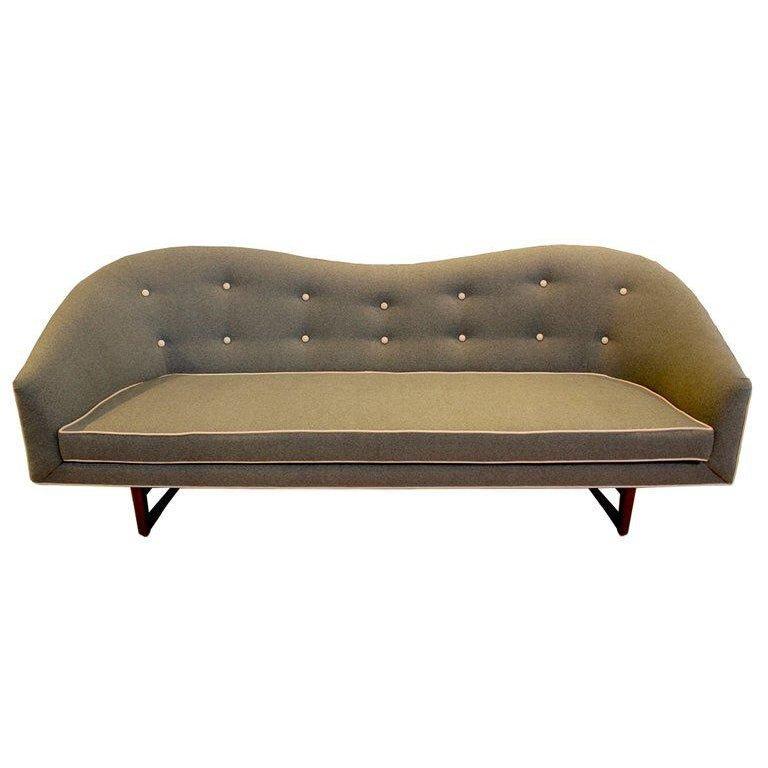1960s Gray Camelback Sofa, Newly Reupholstered In Good Condition For Sale In Sacramento, CA