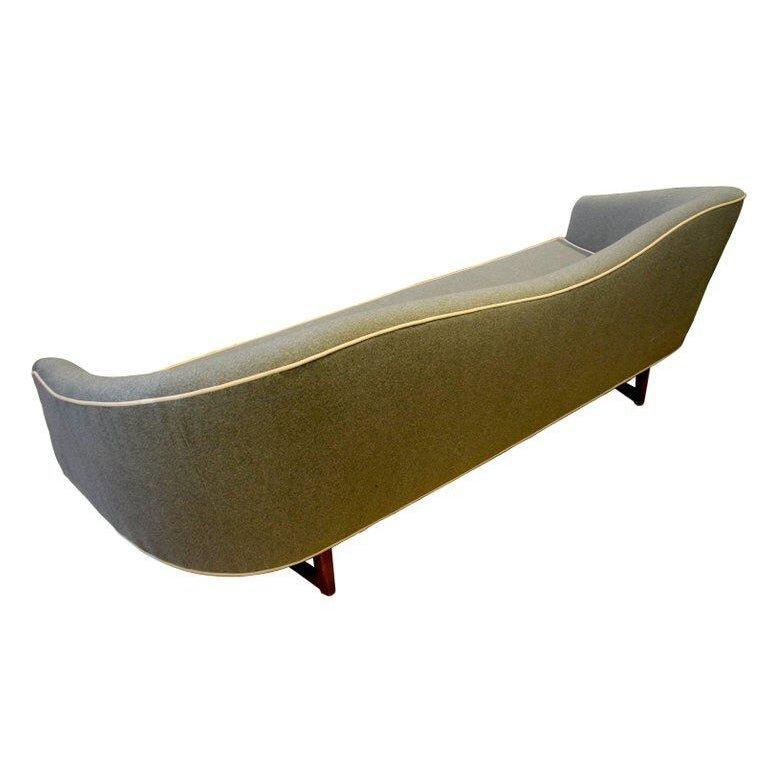 Mid-20th Century 1960s Gray Camelback Sofa, Newly Reupholstered For Sale