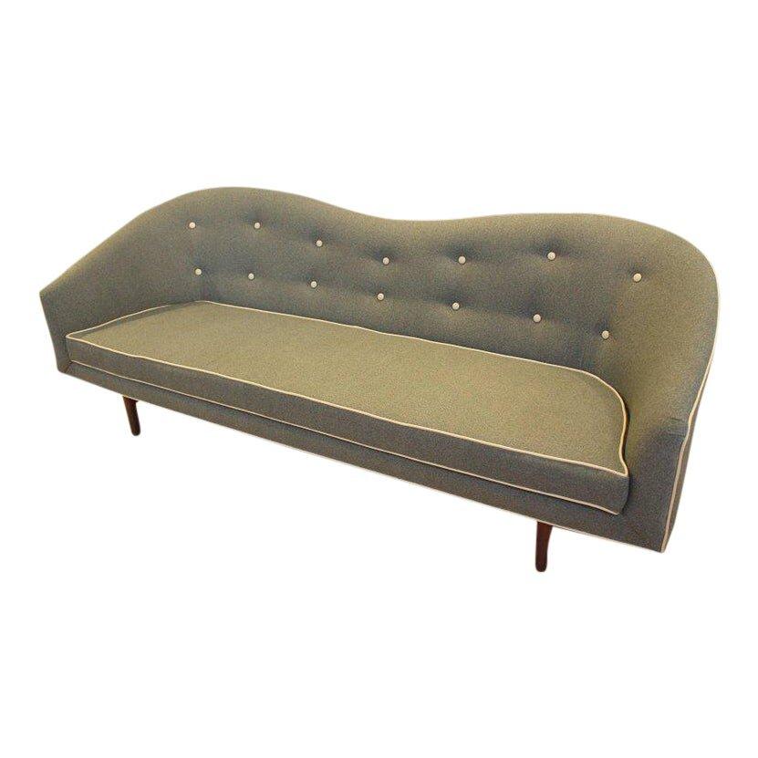 1960s Gray Camelback Sofa, Newly Reupholstered For Sale 2
