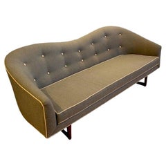 Retro 1960s Gray Camelback Sofa, Newly Reupholstered