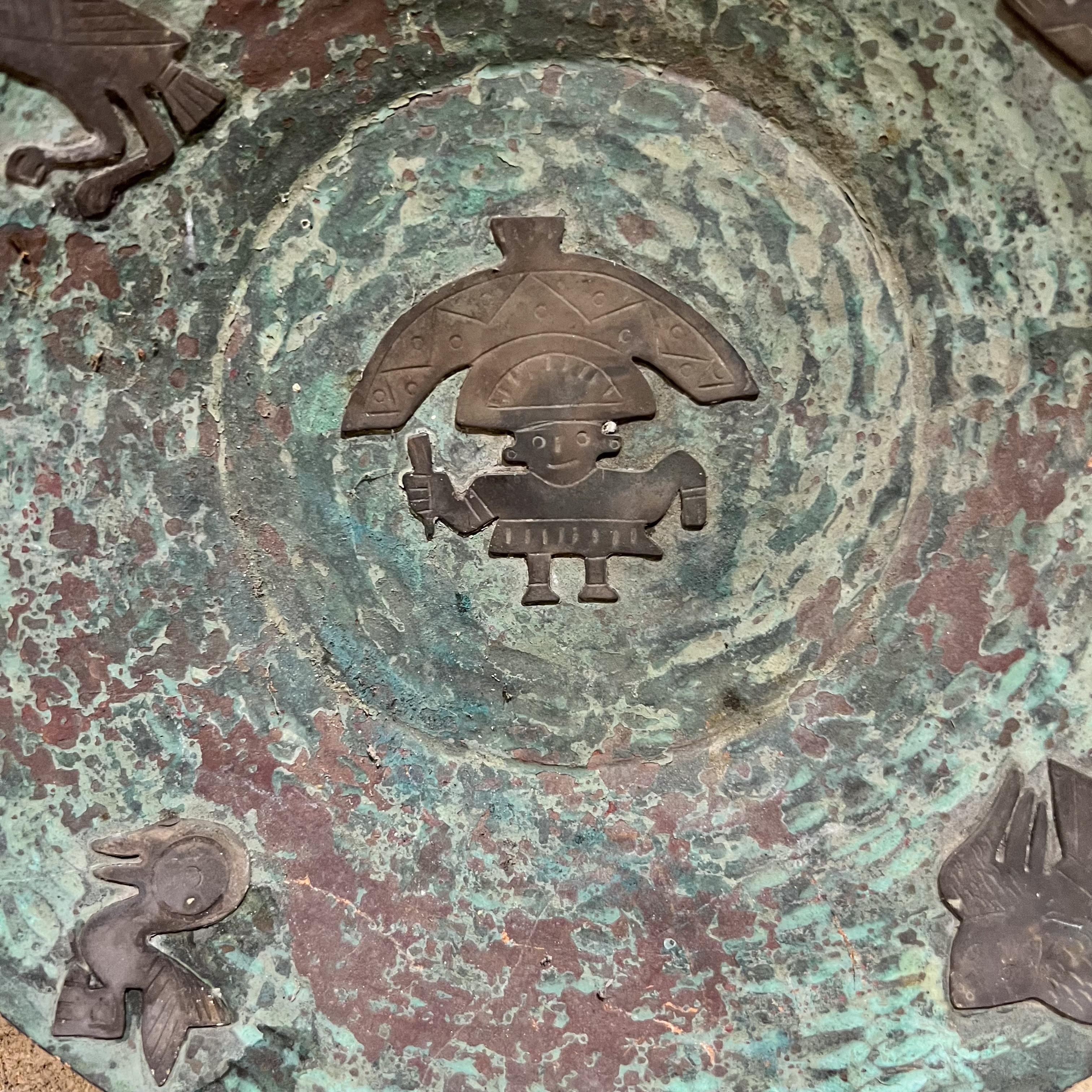 Mid-Century Modern 1960s Graziella Laffi Style Peruvian Plate Wall Sculpture Copper Silver en vente