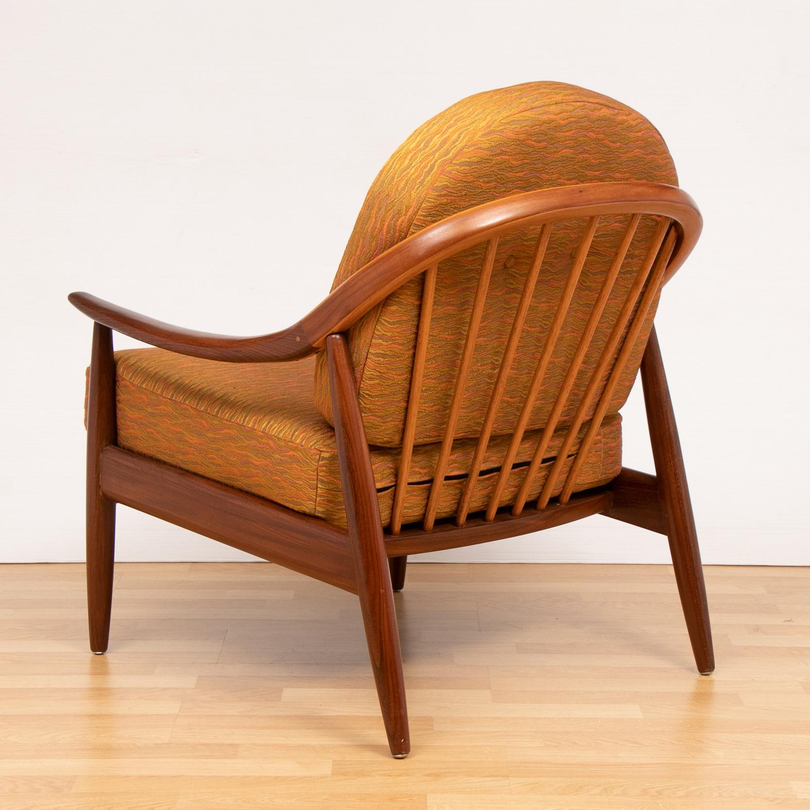 Mid-Century Modern 1960s Greaves & Thomas Teak Bentwood Teak Spindle Back Armchair Reupholstered