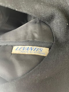 1960s Greek Levantis Athens Black Red Linen Vintage 60s Embroidered Maxi Dress