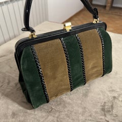 1960s Green and Brown Suede and Black Leather Italian Top Handle Bag