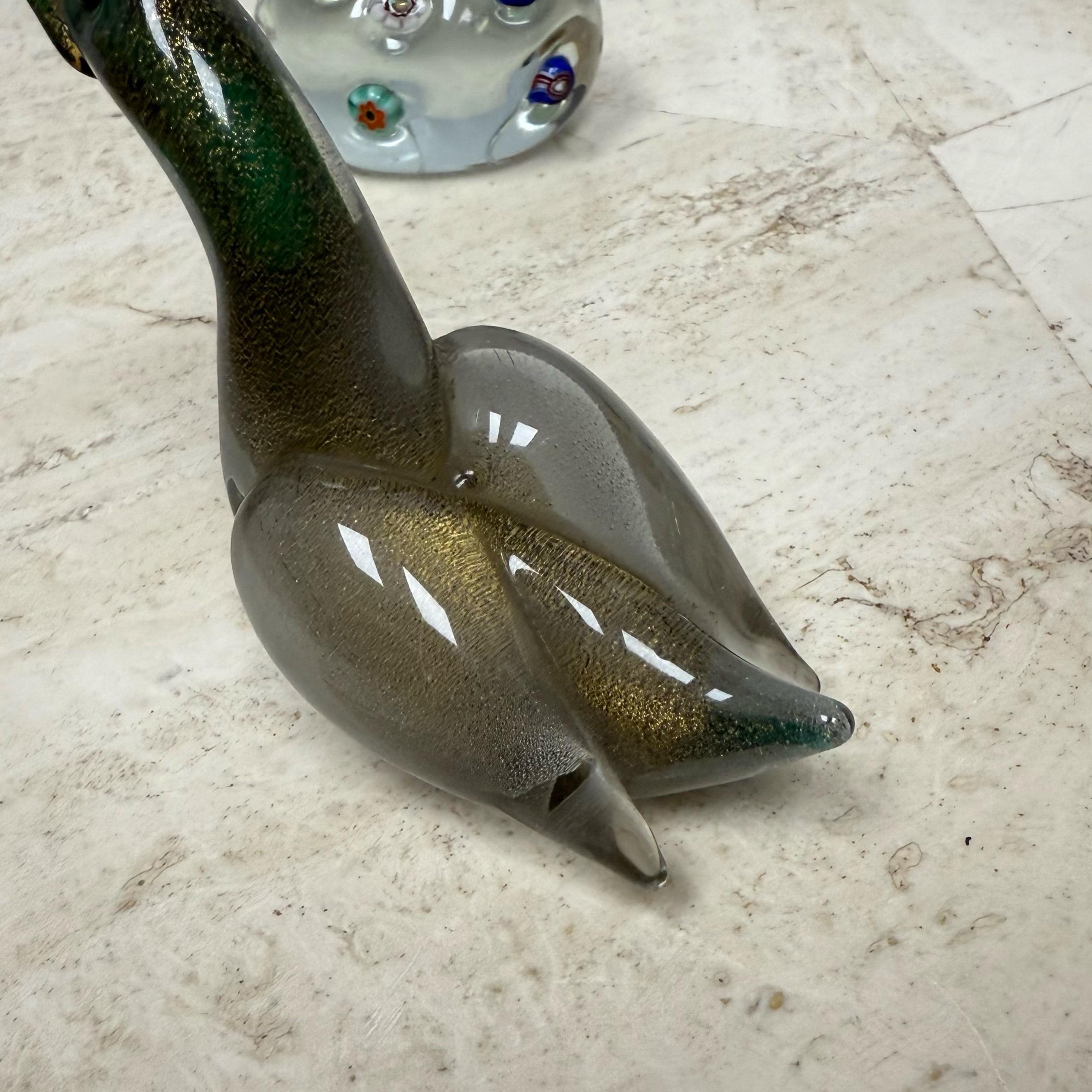 Mid-Century Modern 1960s Green and Gold Murano Glass Duck Attributed to Paolo Venini & Zuccheri For Sale