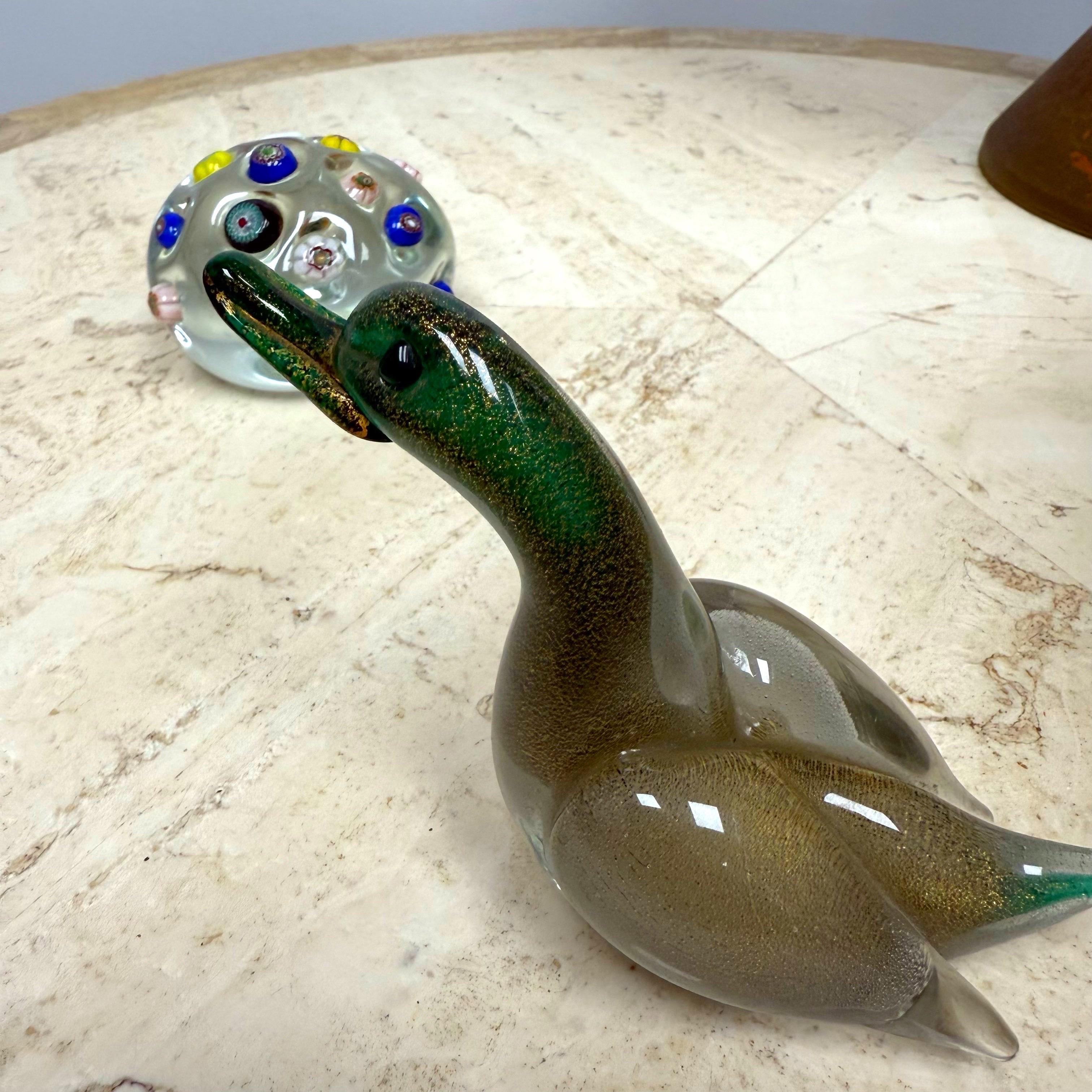 Italian 1960s Green and Gold Murano Glass Duck Attributed to Paolo Venini & Zuccheri For Sale