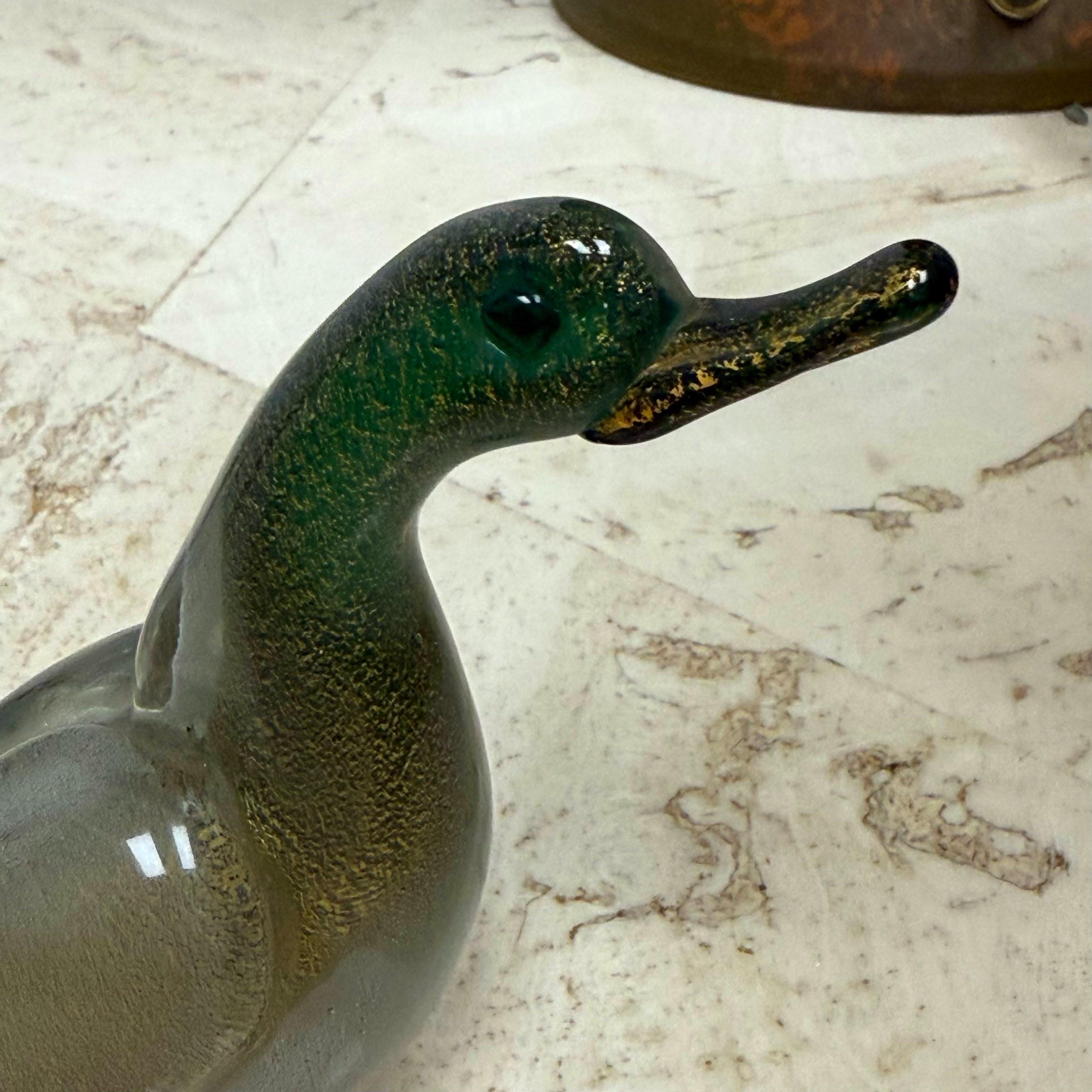 20th Century 1960s Green and Gold Murano Glass Duck Attributed to Paolo Venini & Zuccheri For Sale