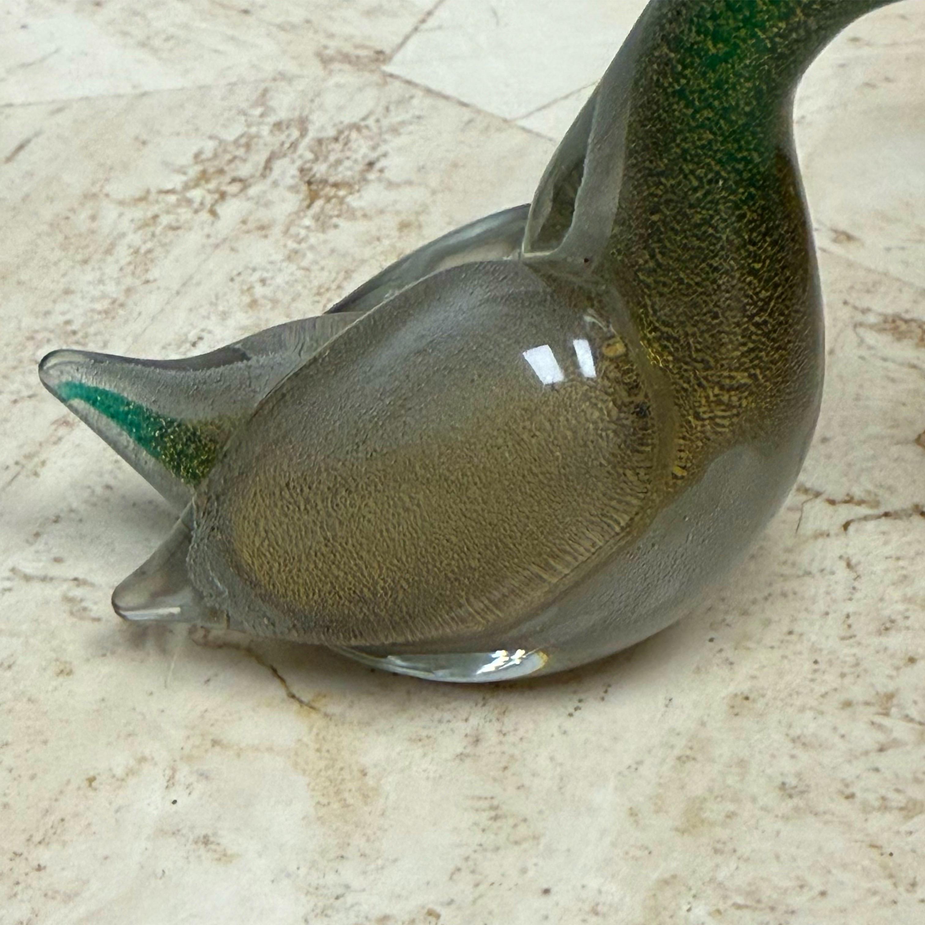 1960s Green and Gold Murano Glass Duck Attributed to Paolo Venini & Zuccheri For Sale 1