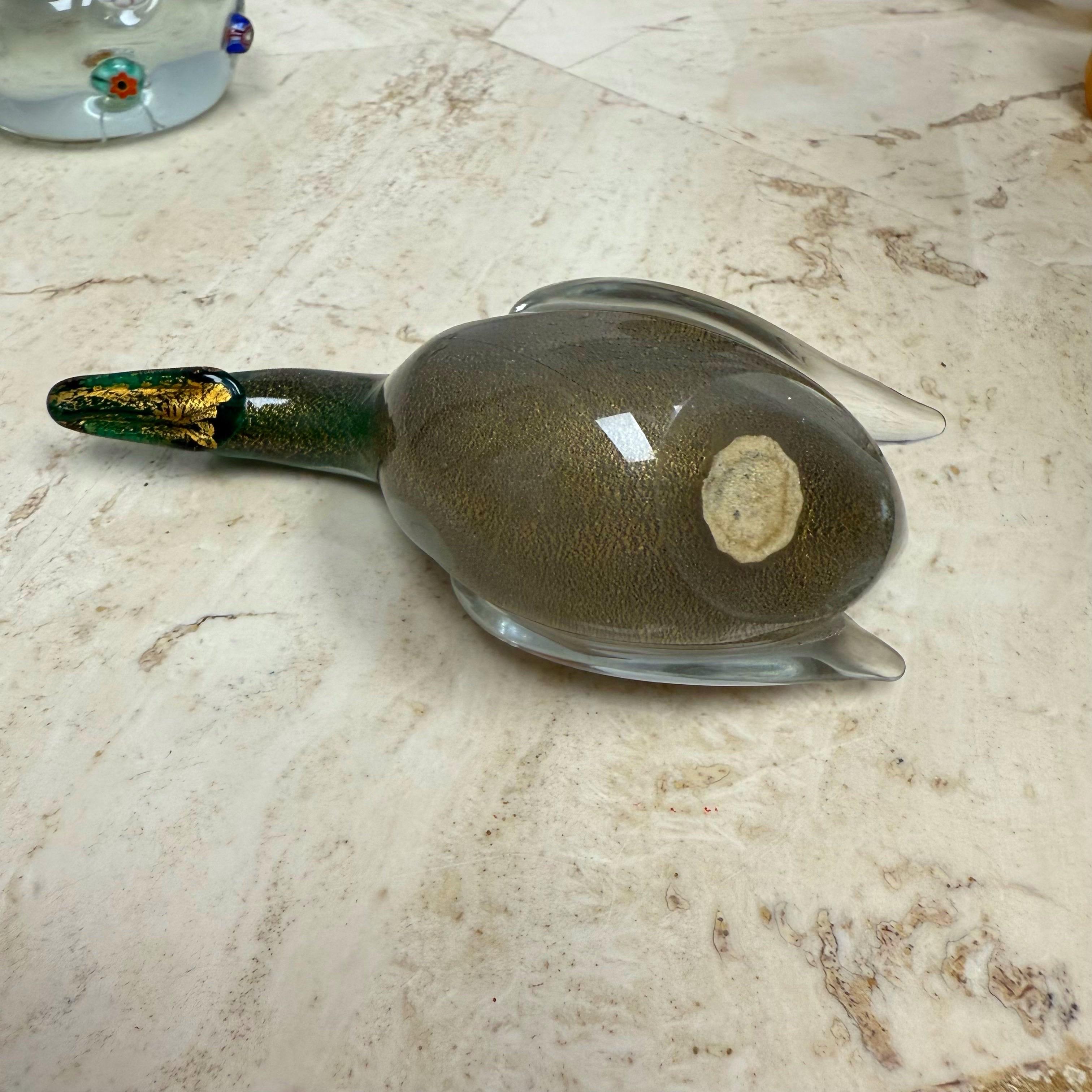 1960s Green and Gold Murano Glass Duck Attributed to Paolo Venini & Zuccheri For Sale 2