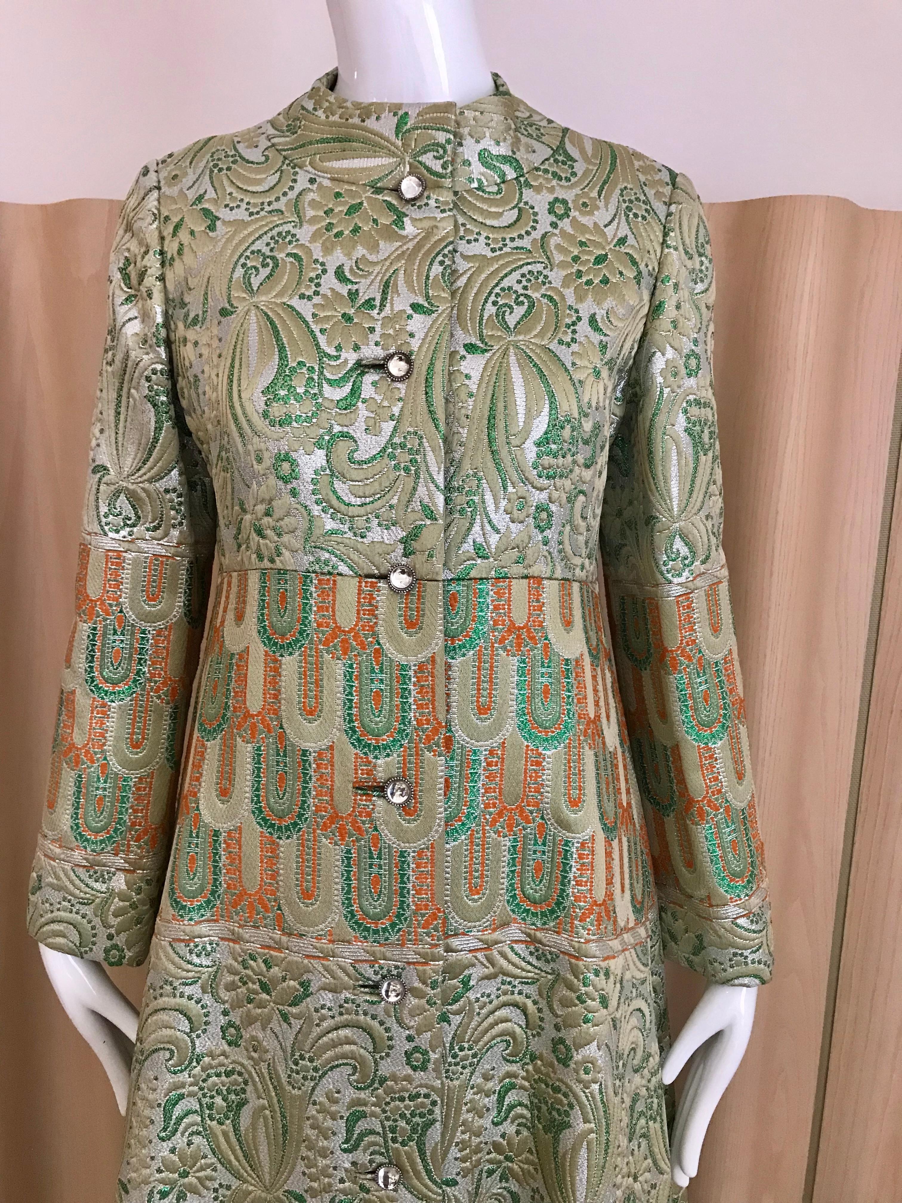 Women's 1960s Green and Orange Brocade Coat