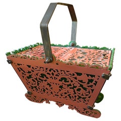 1960s Green and Pink Plexiglass and Brass Italian Basket
