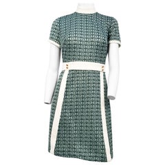 1960s Green and White Butterfly Knit Dress