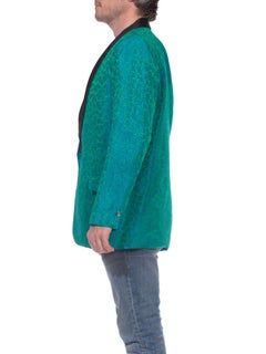 1960S Green & Blue Silk Jacket With Taffeta Shawl Collar