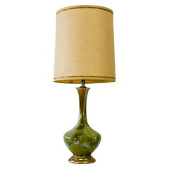 1960s Green & Brown Drip Glaze Table Lamp & Shade