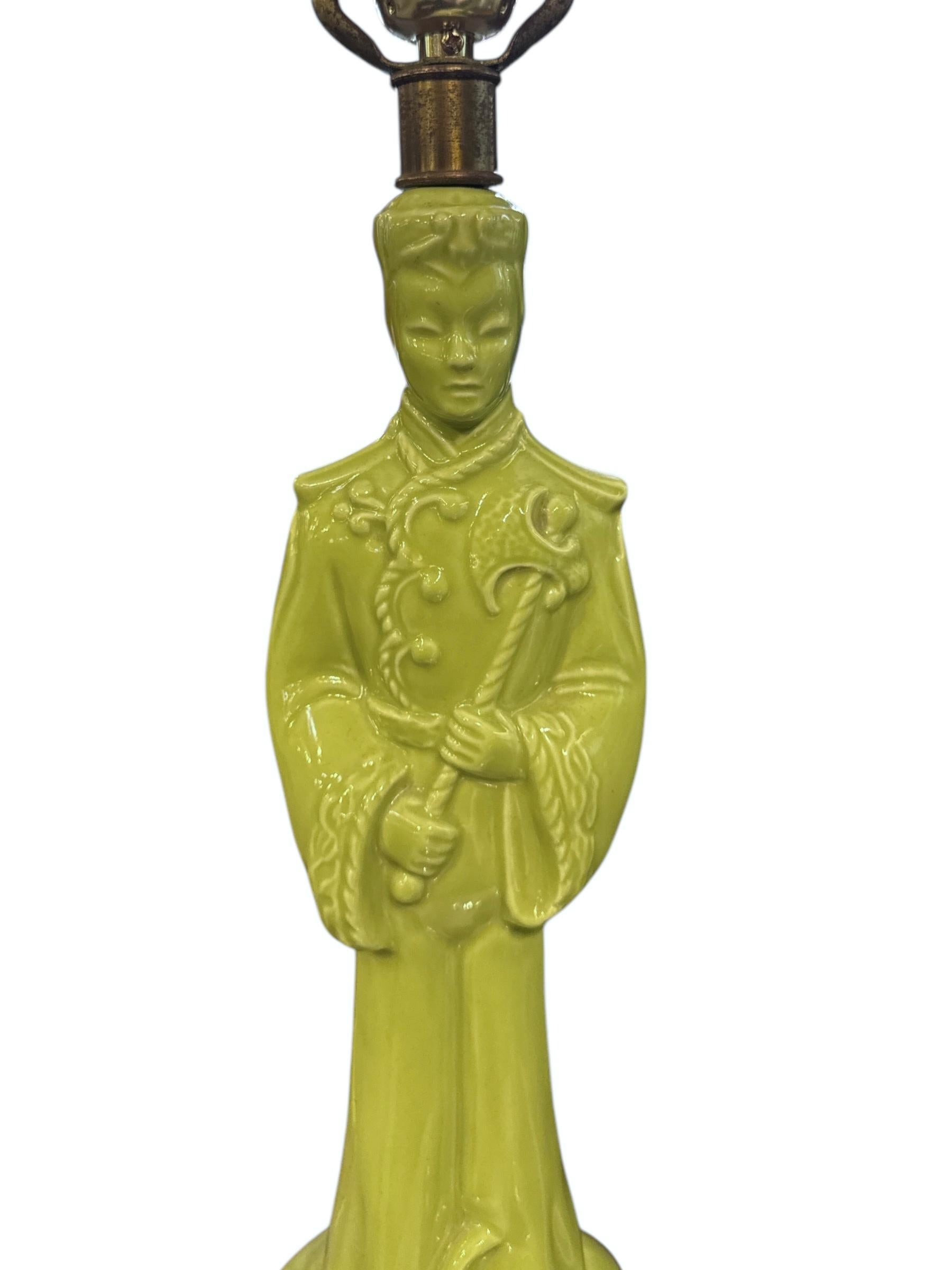 American 1960s Green Ceramic Asian Figural Lamps For Sale