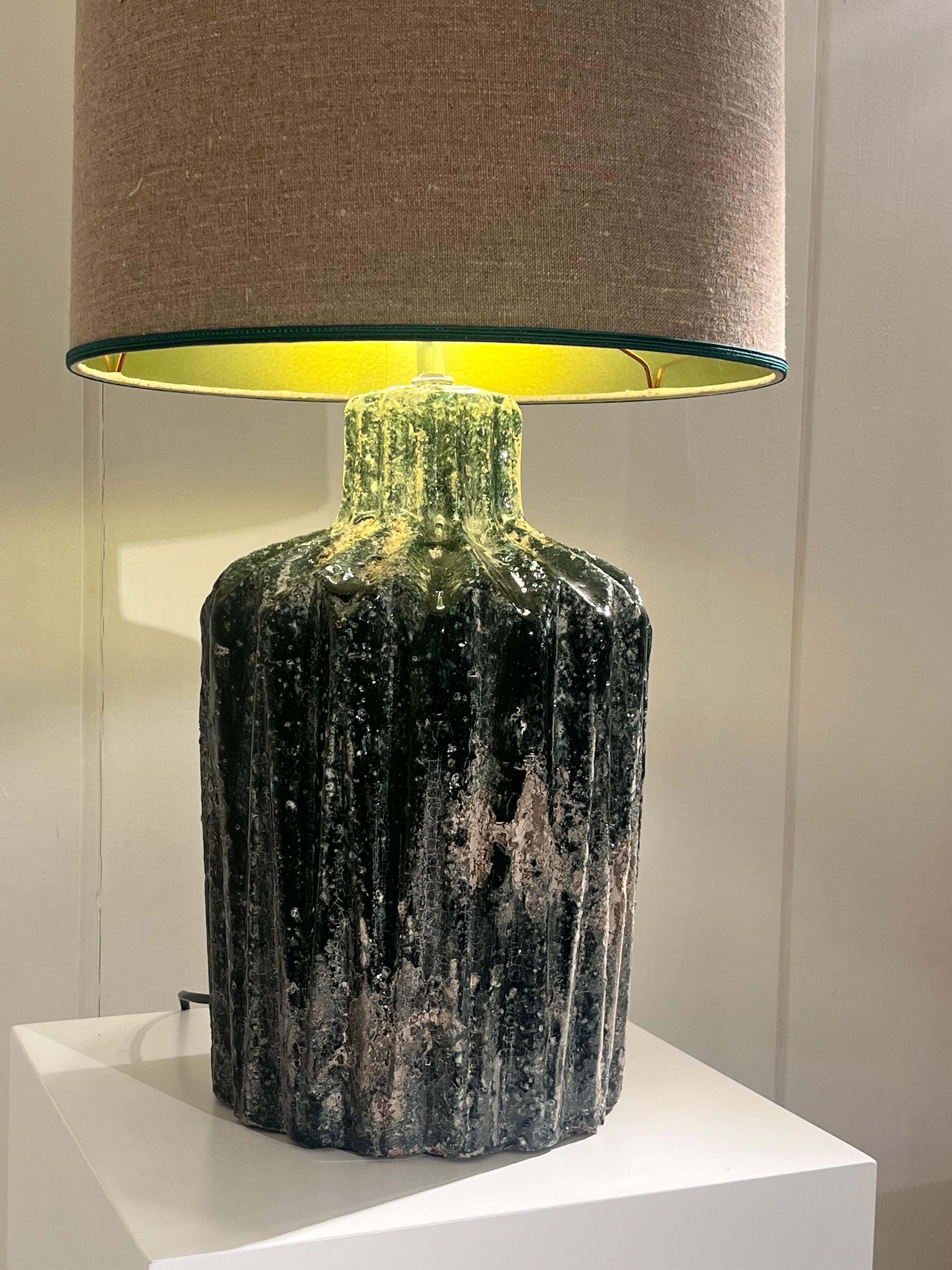 1960s Green Ceramic Lamp For Sale 8