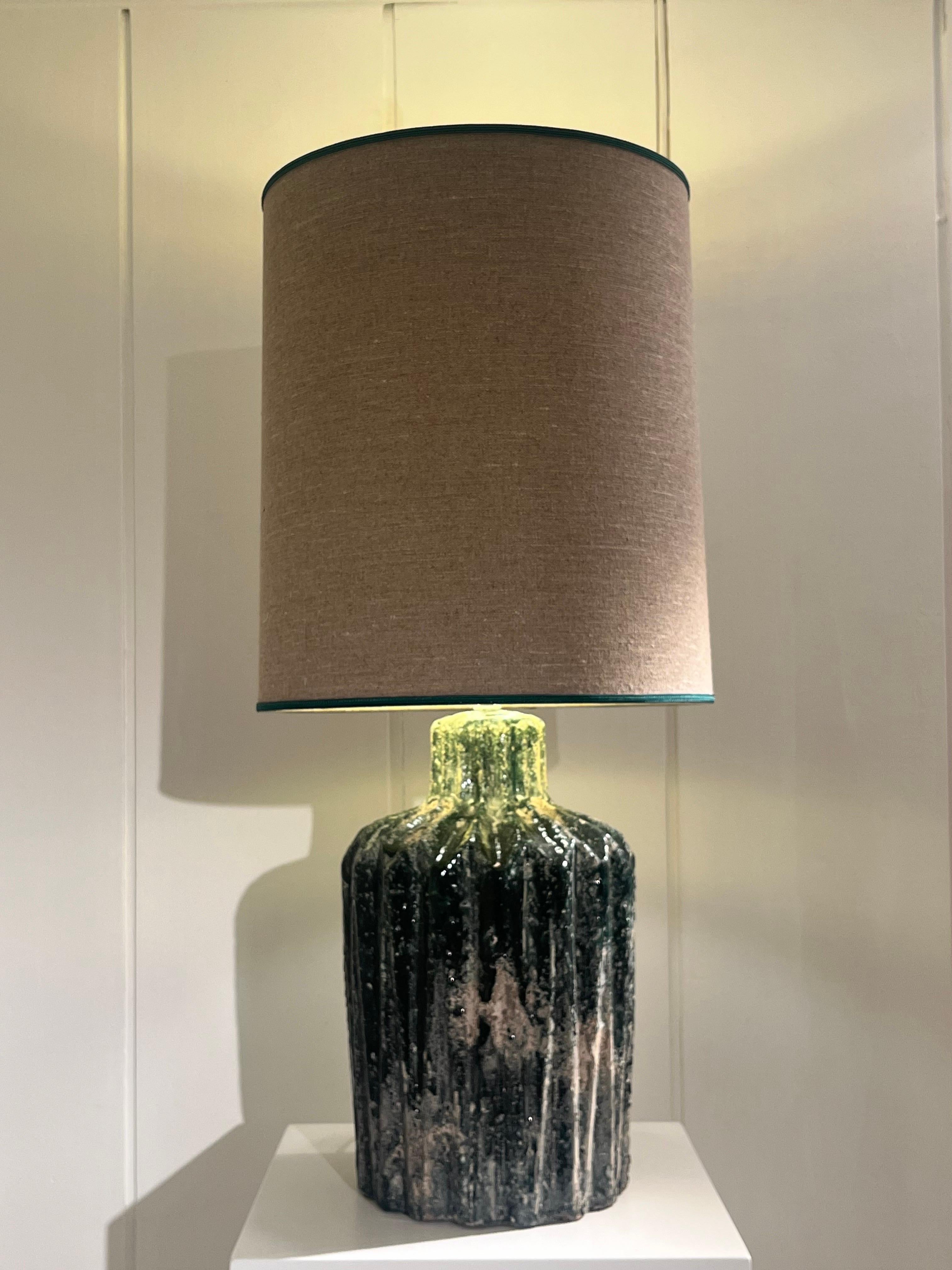 1960s Green Ceramic Lamp For Sale 9