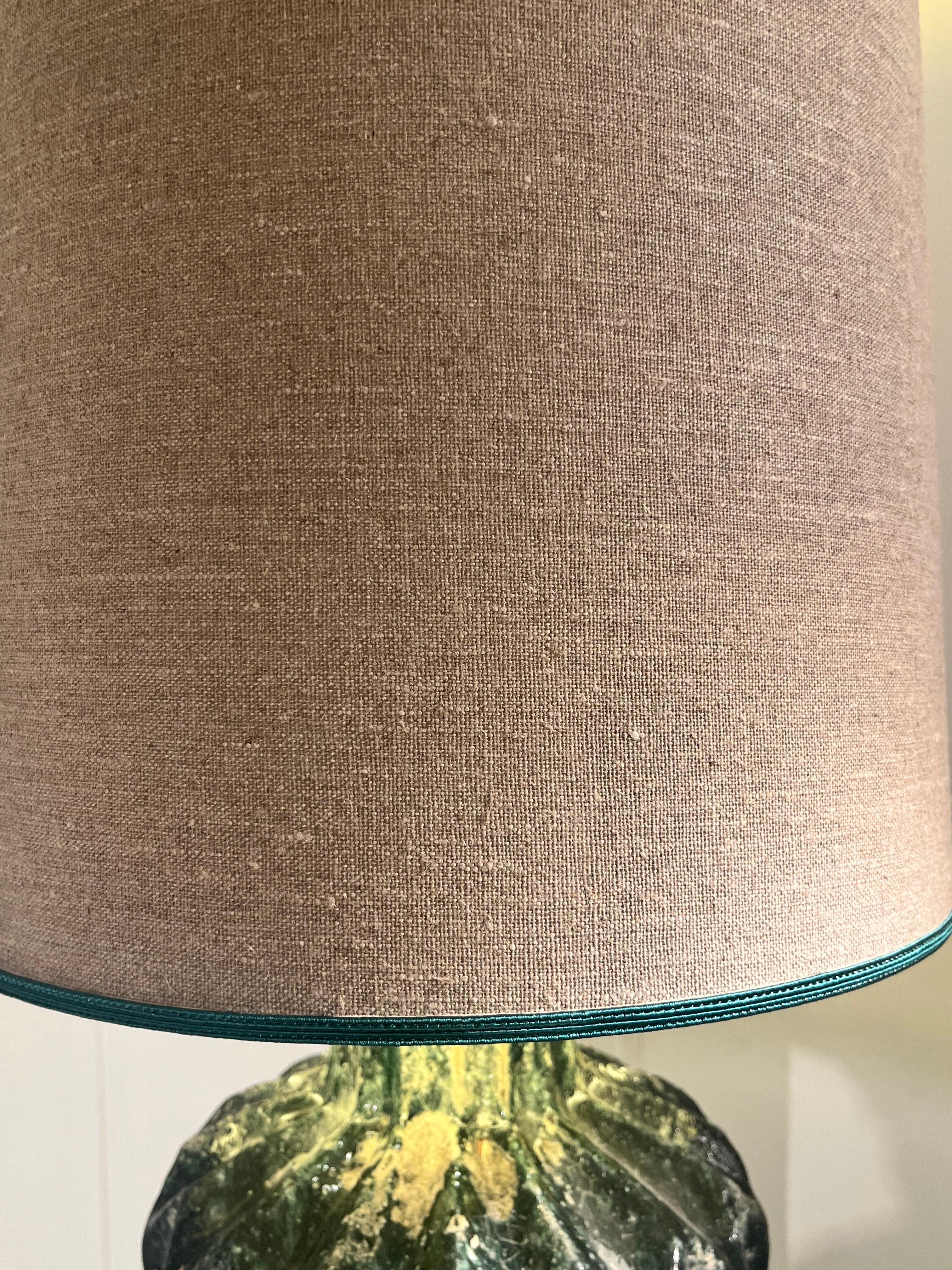Fabric 1960s Green Ceramic Lamp For Sale