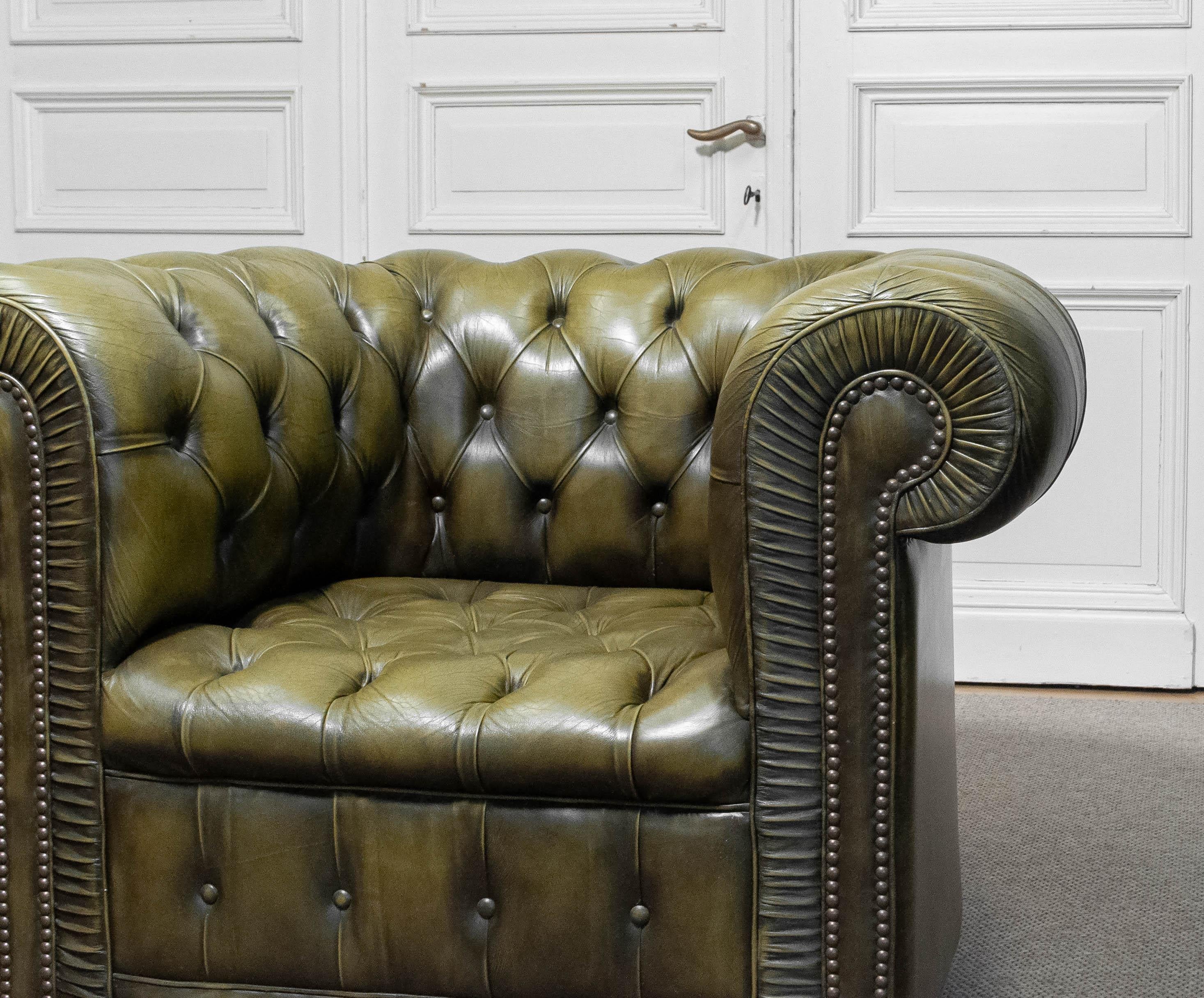 1960s Green Chesterfield Club Armchair Sweden For Sale 4