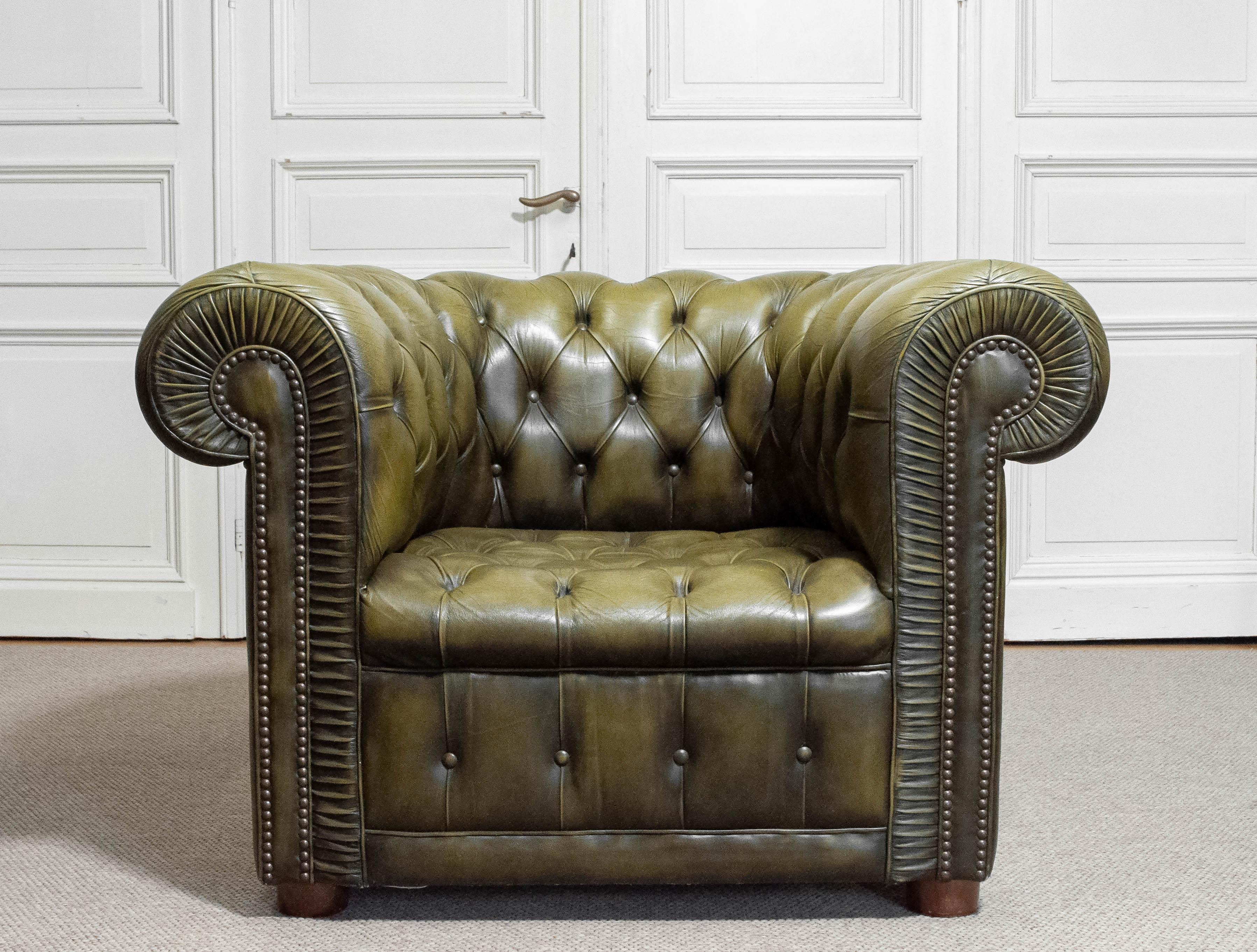 1960s Green Chesterfield Club Armchair Sweden For Sale 5