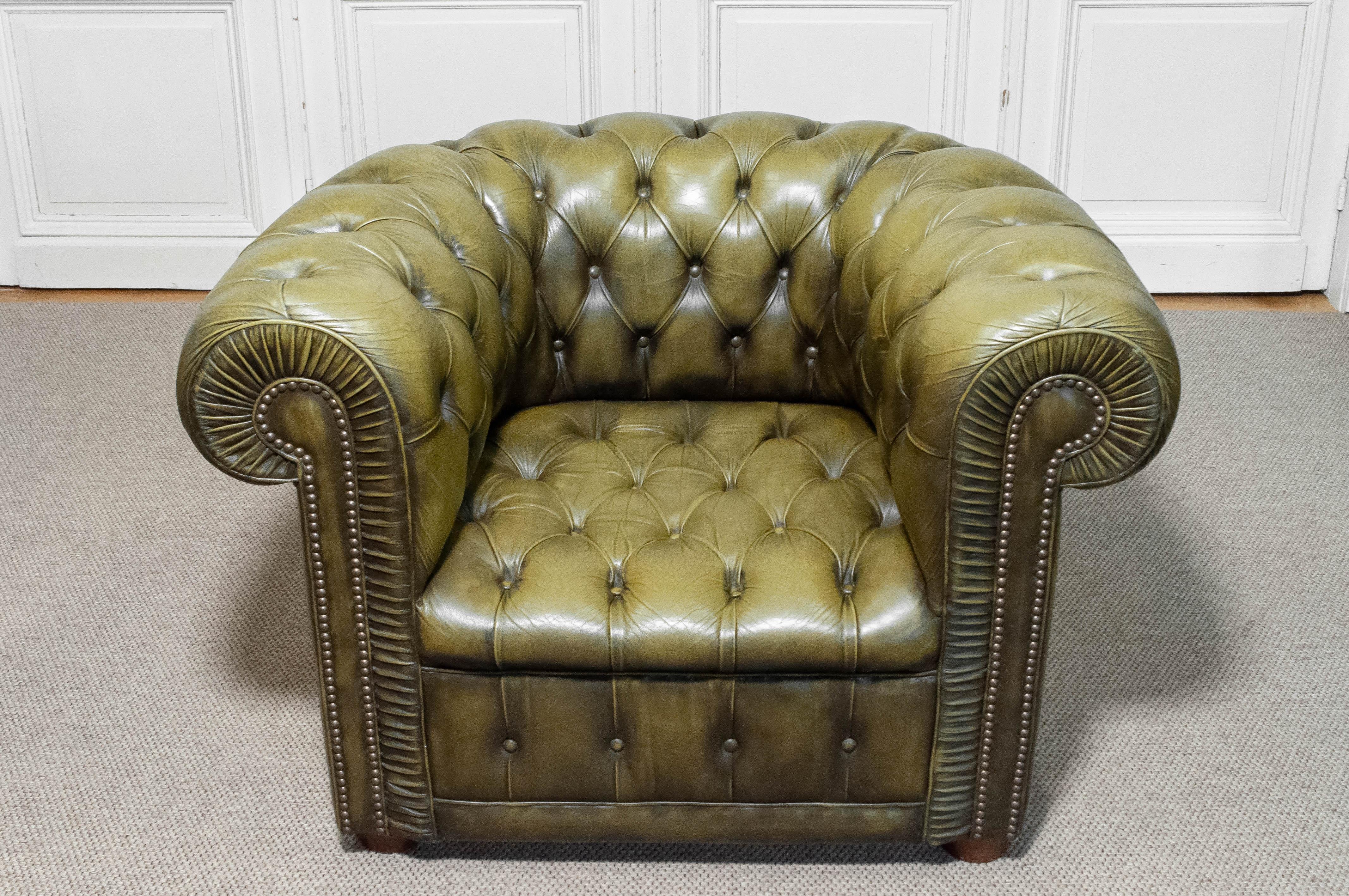 1960s Green Chesterfield Club Armchair Sweden For Sale 2