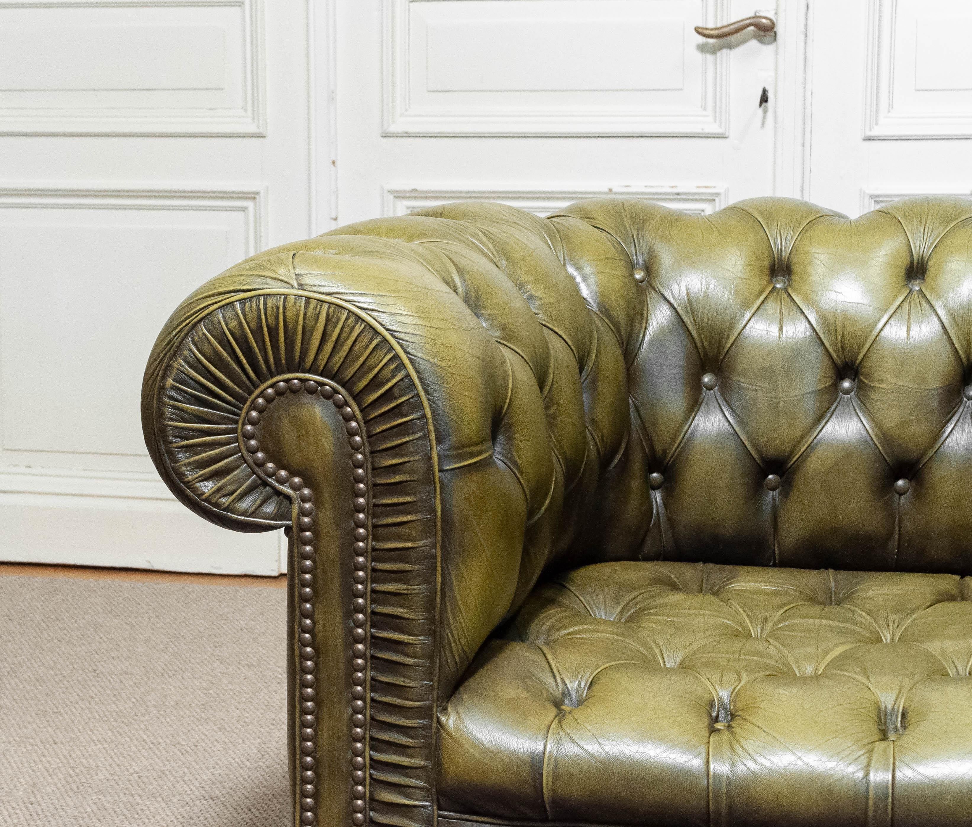 1960s Green Chesterfield Club Armchair Sweden For Sale 3