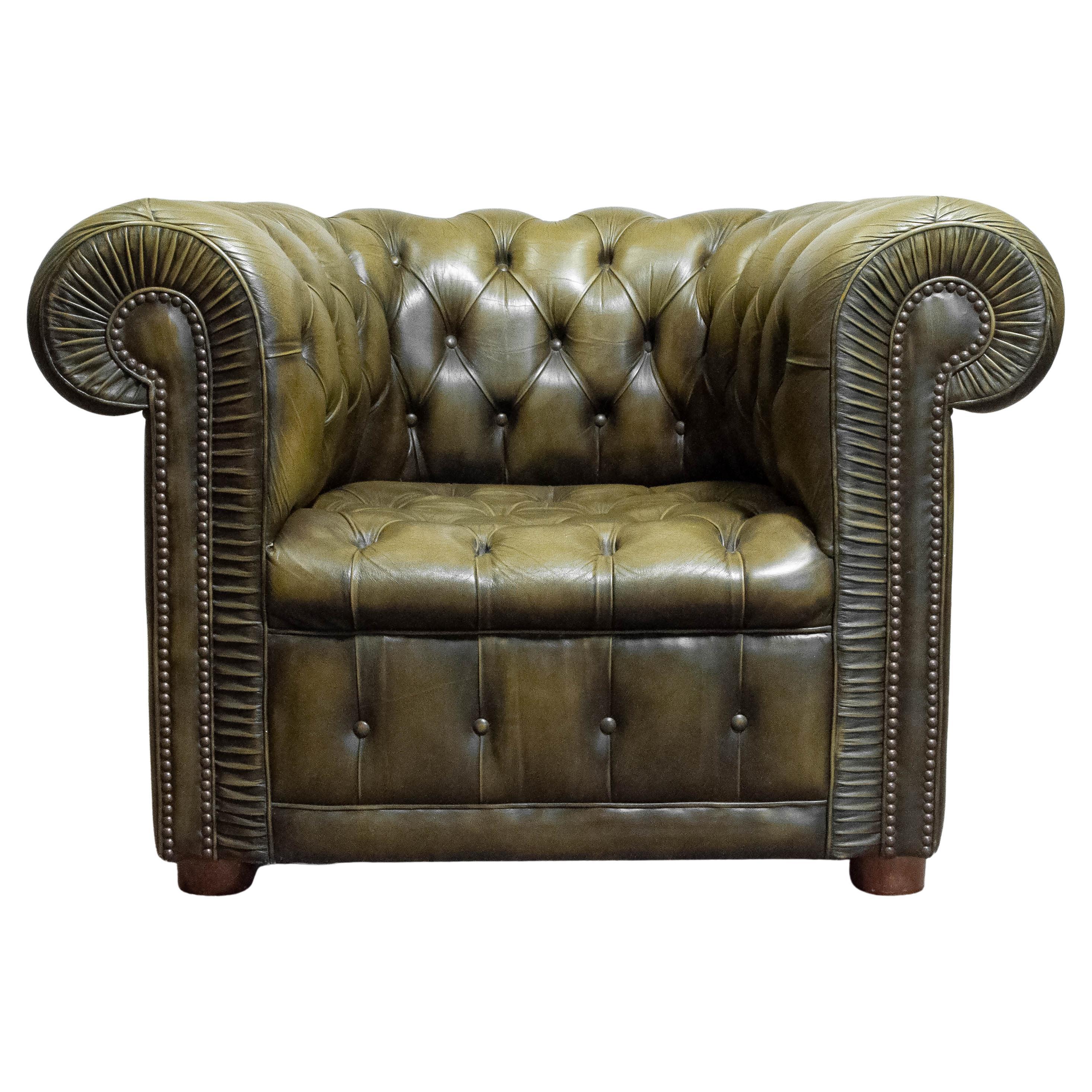 1960s Green Chesterfield Club Armchair Sweden For Sale