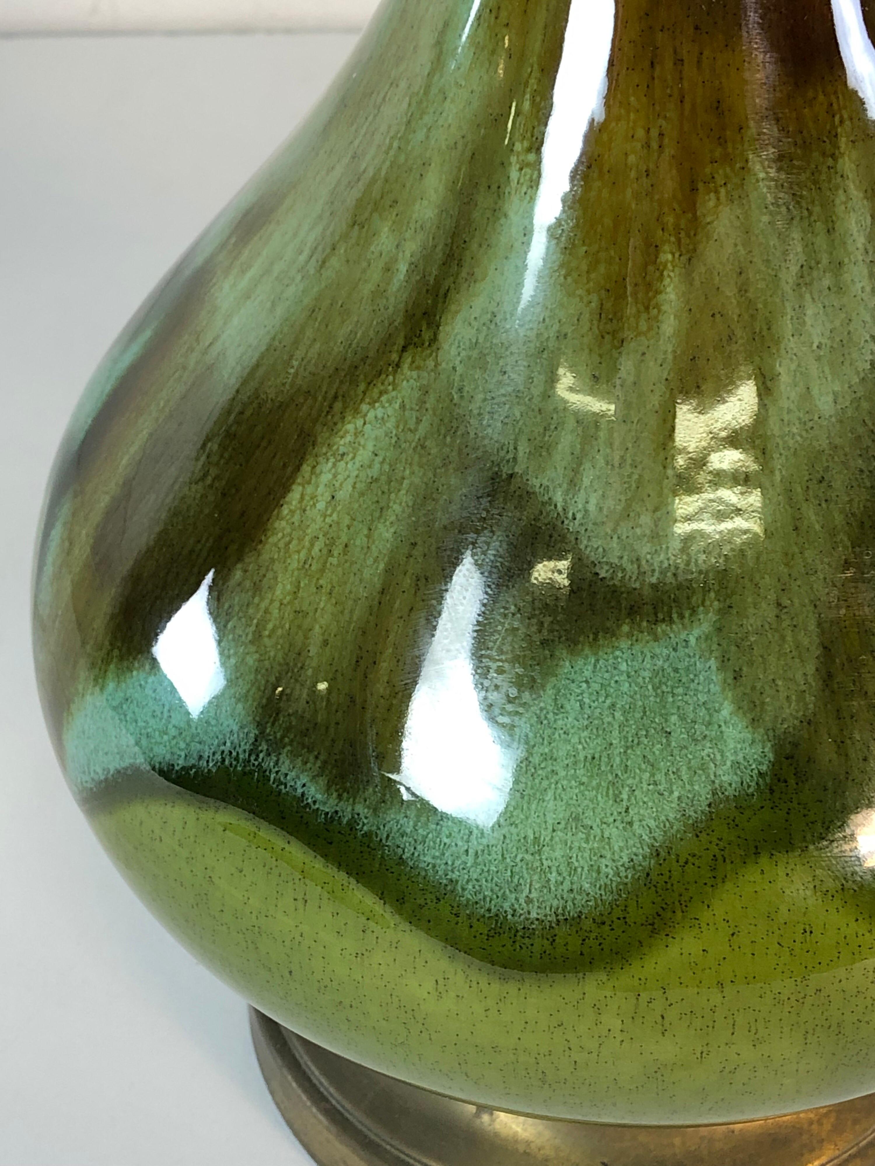 Mid-Century Modern 1960s Green Drip Glaze Table Lamp For Sale