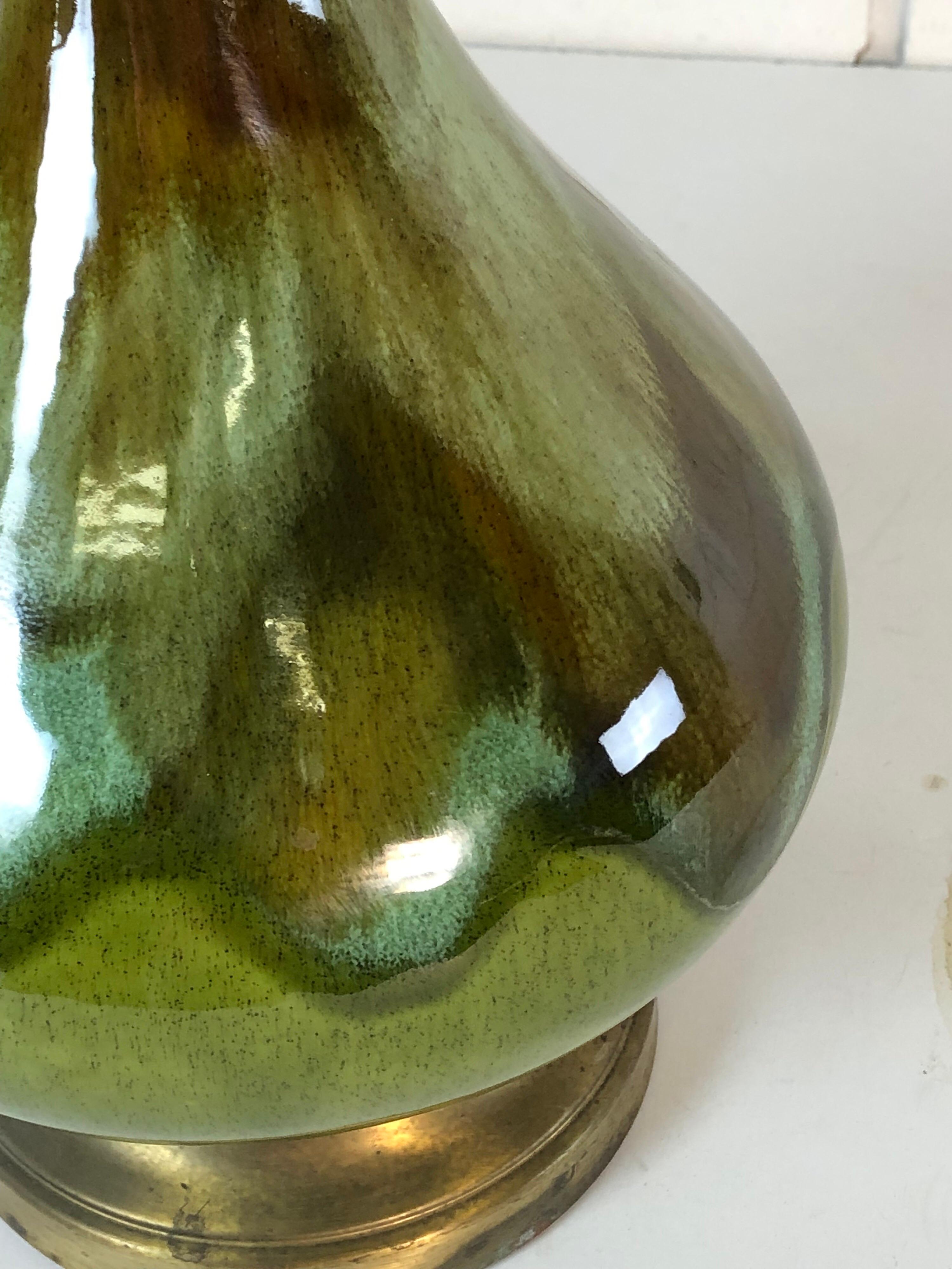 American 1960s Green Drip Glaze Table Lamp For Sale