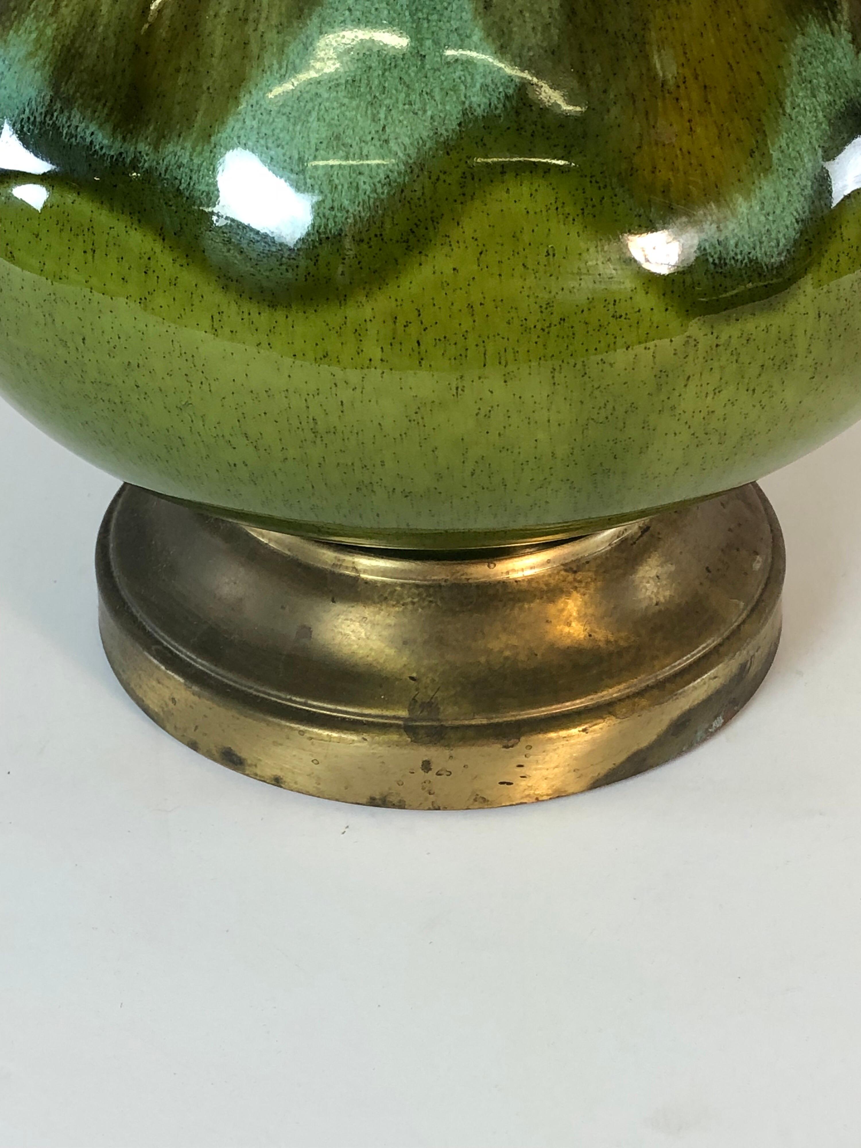 1960s Green Drip Glaze Table Lamp In Good Condition For Sale In Amherst, NH