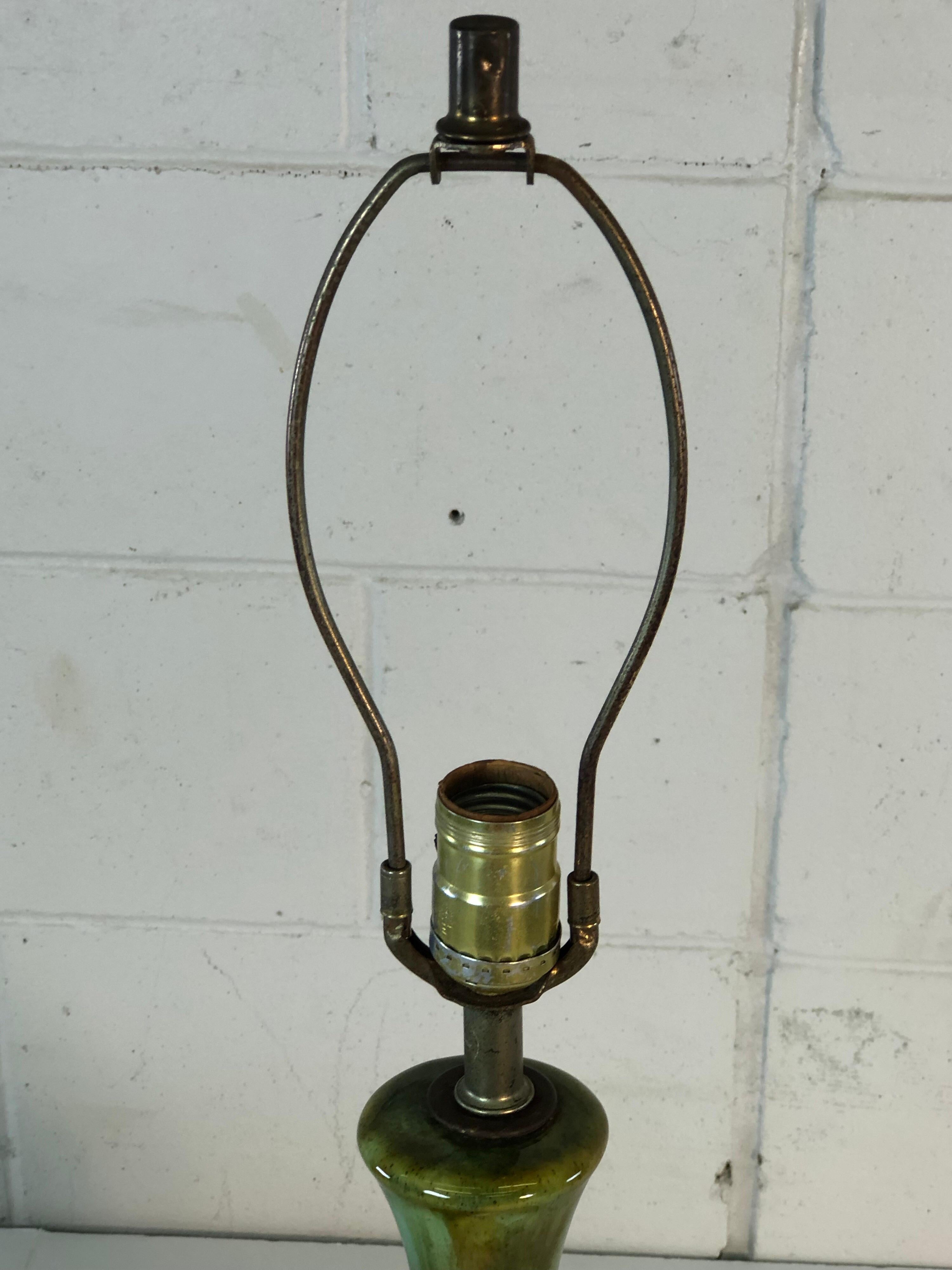 20th Century 1960s Green Drip Glaze Table Lamp For Sale